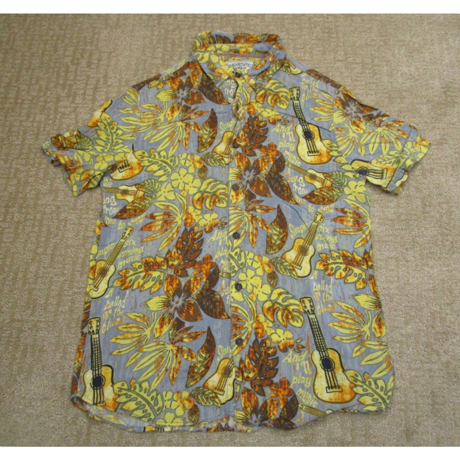 ALOHAS Margaritaville Shirt Men M Yellow Hawaiian Aloha Button-Up Short Sleeve Rayon Size US M / EU 48-50 / 2 - 2 Thumbnail