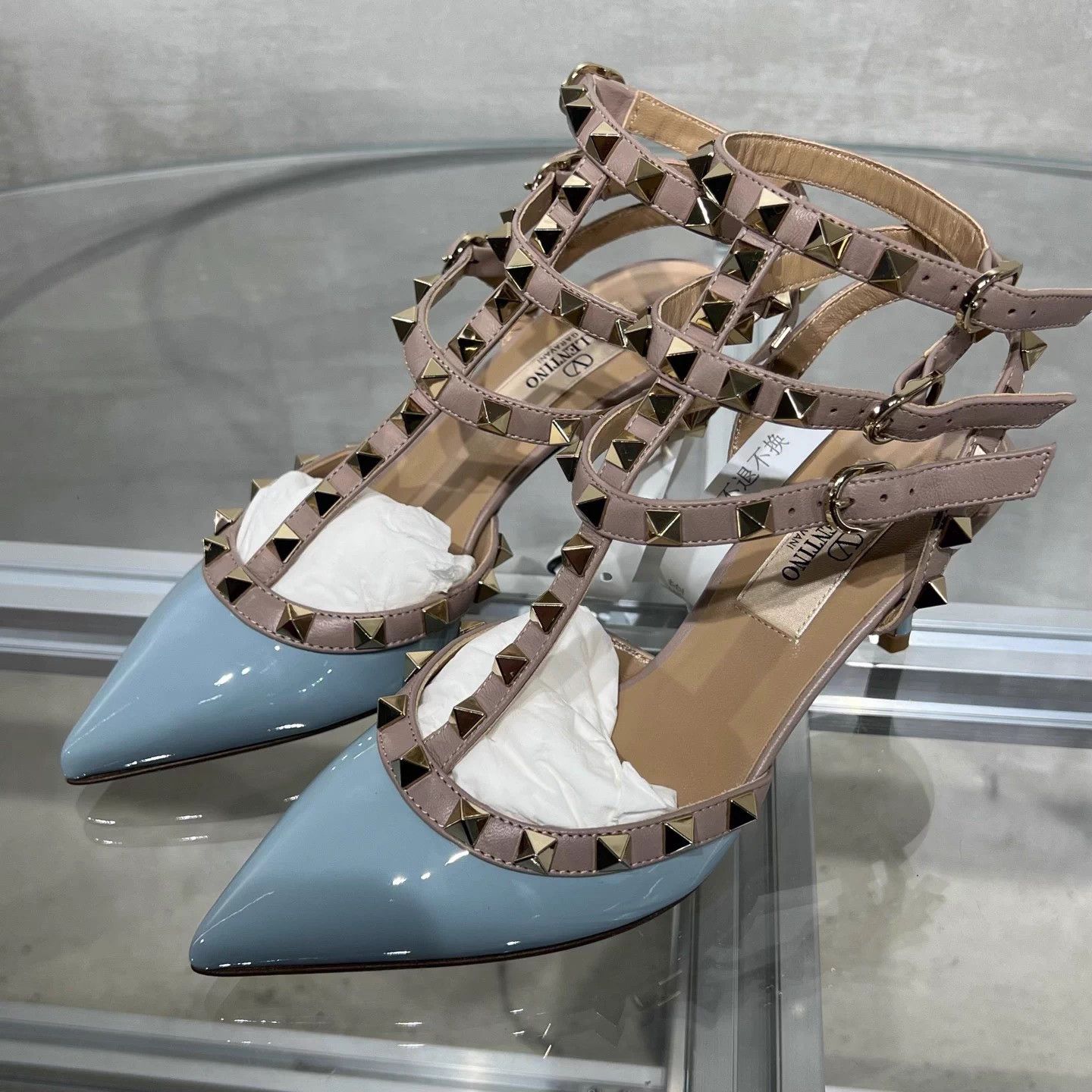 Valentino Valentino Light Blue Pointed Toe Rivet Triple Ring Heels 34 Size US 4 / IT 34 - 2 Thumbnail