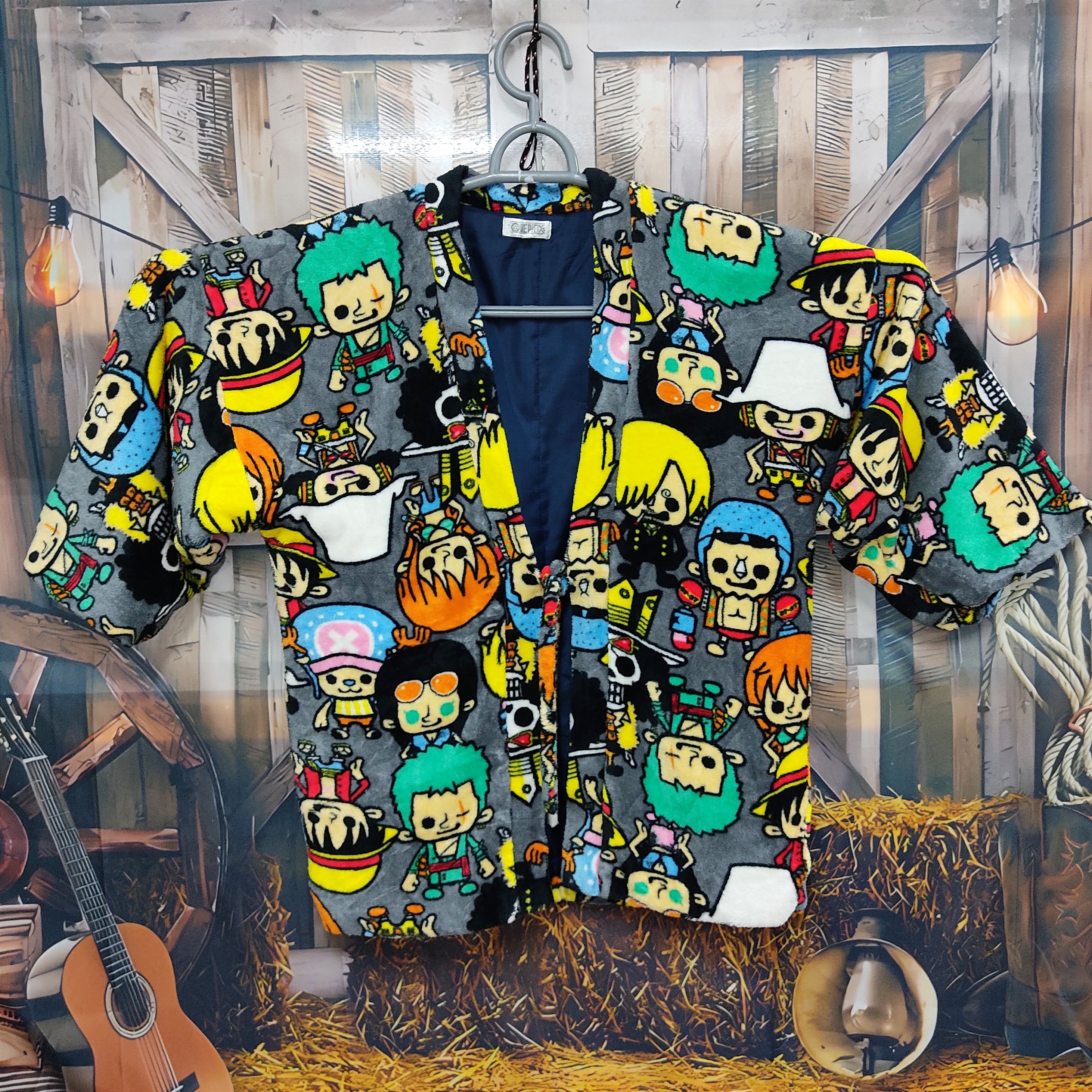 image of Anima x Kimono Japan Dragon One Piece Anime Multicolour Yutaka Kimono Fleece, Men's (Size Large)