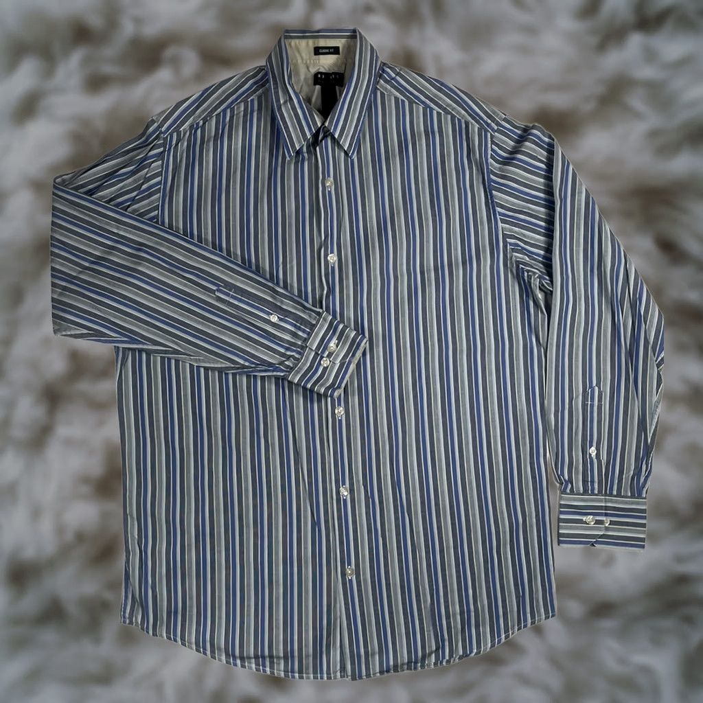 Vintage Axcess Shirt Mens L Casual Striped Cotton Long Sleeve Button Front Classic Fit Size US L / EU 52-54 / 3 - 1 Thumbnail