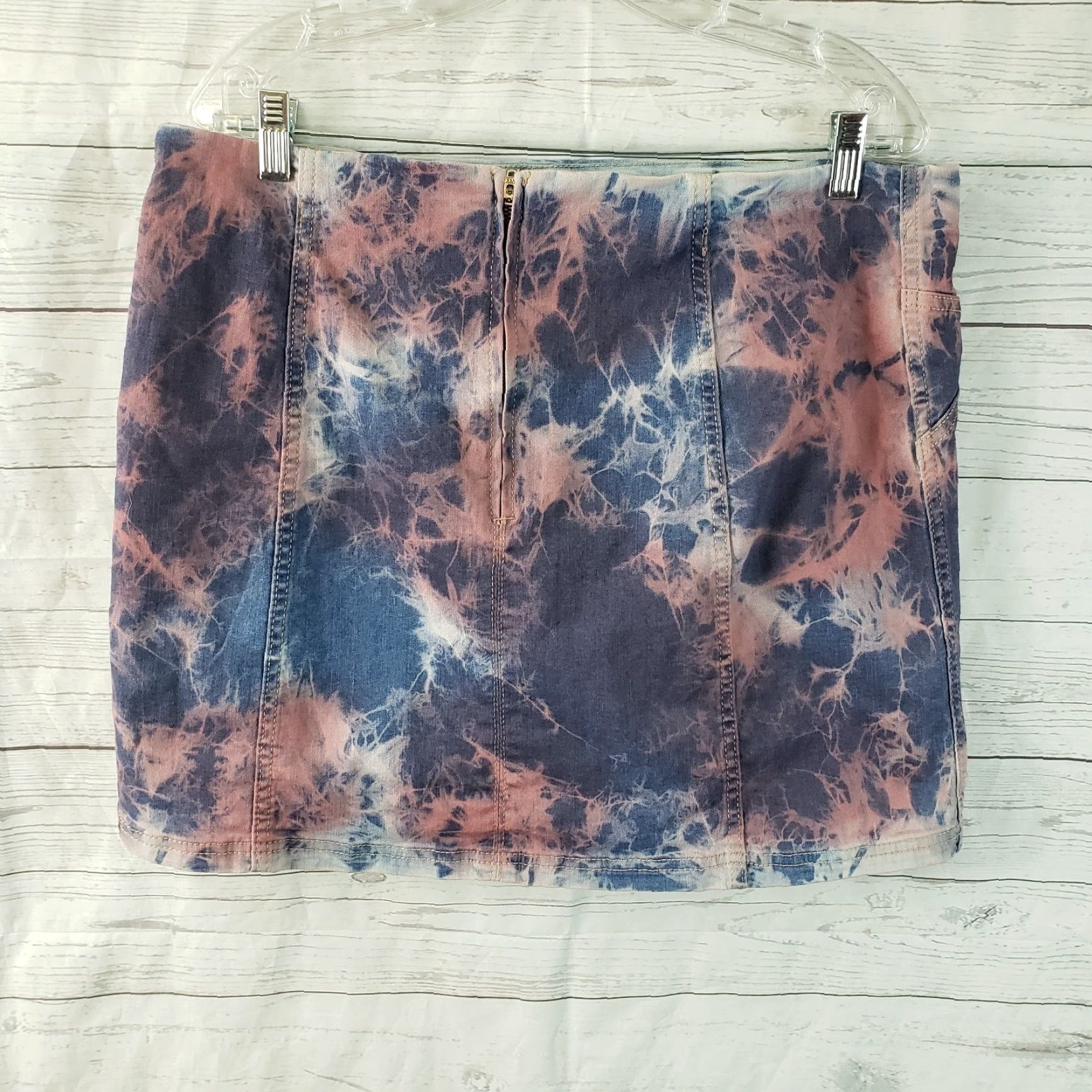 Vintage Wild Fable Denim Skirt Sz 16 Blue Pink Tie Dye Cotton Blend Womens Size 38" / US 16 / IT 52 - 2 Thumbnail