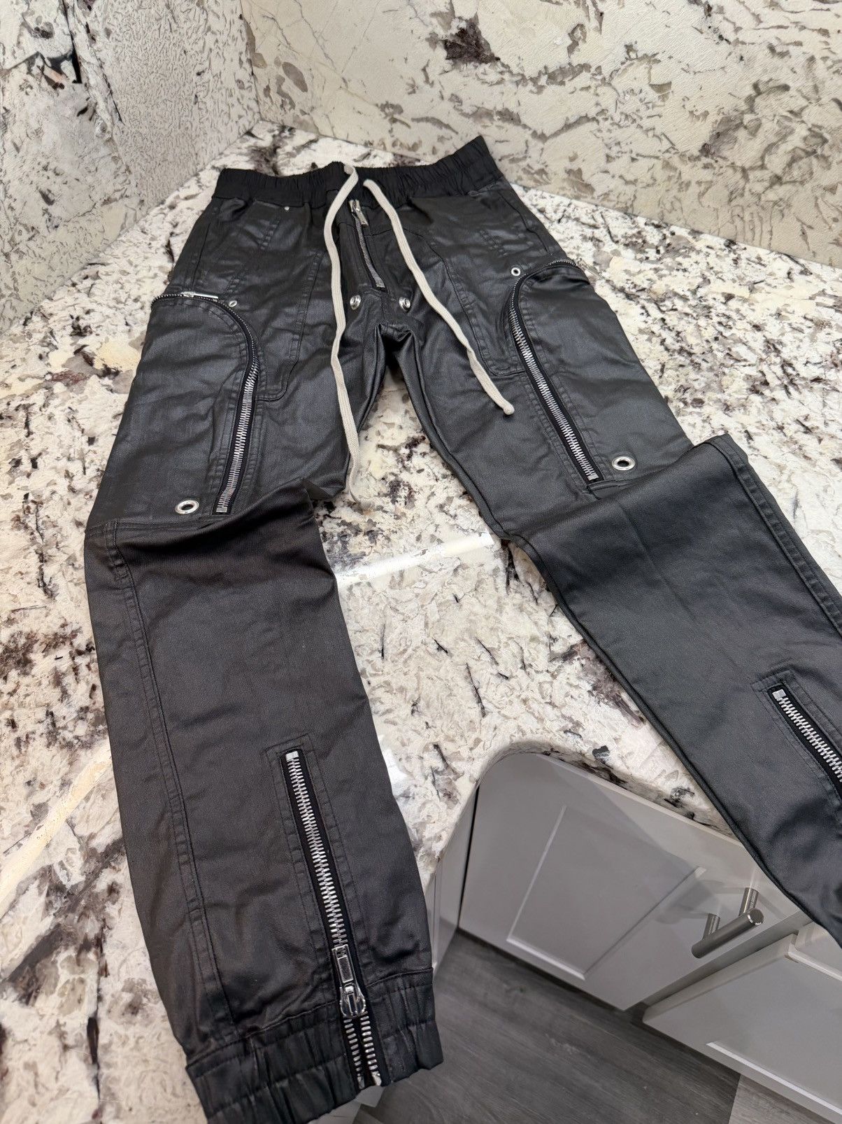 Rick Owens Rick Owens Bauhaus Black Wax Leather Cargo Zip Pants Size US 28 / EU 44 - 5 Thumbnail