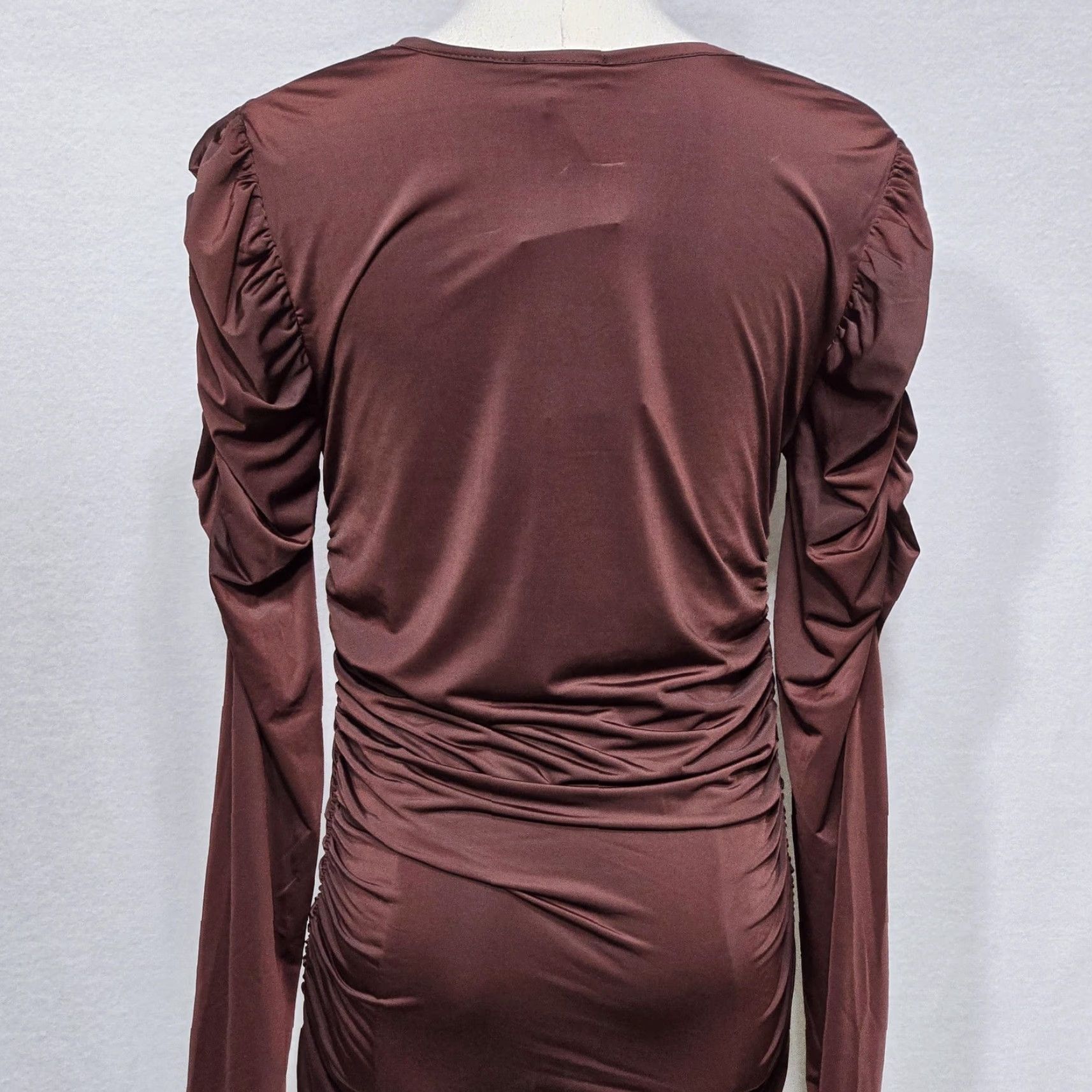 Vintage Cache Top Womens XS Brown Ruched Long Sleeve V Neck Stretch Blouse Dressy New Size XS / US 0-2 / IT 36-38 - 4 Thumbnail