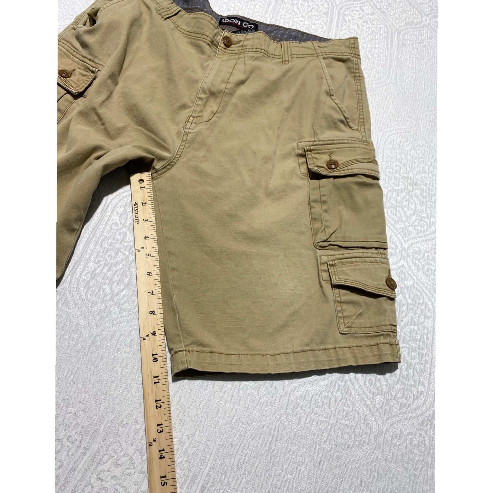 CO Iron Co Cargo Shorts Mens Khaki Tan Size 36 Stretch Cotton Utility Multi Pocket Cargo Pocket Beige Size US 36 / EU 52 - 6 Thumbnail