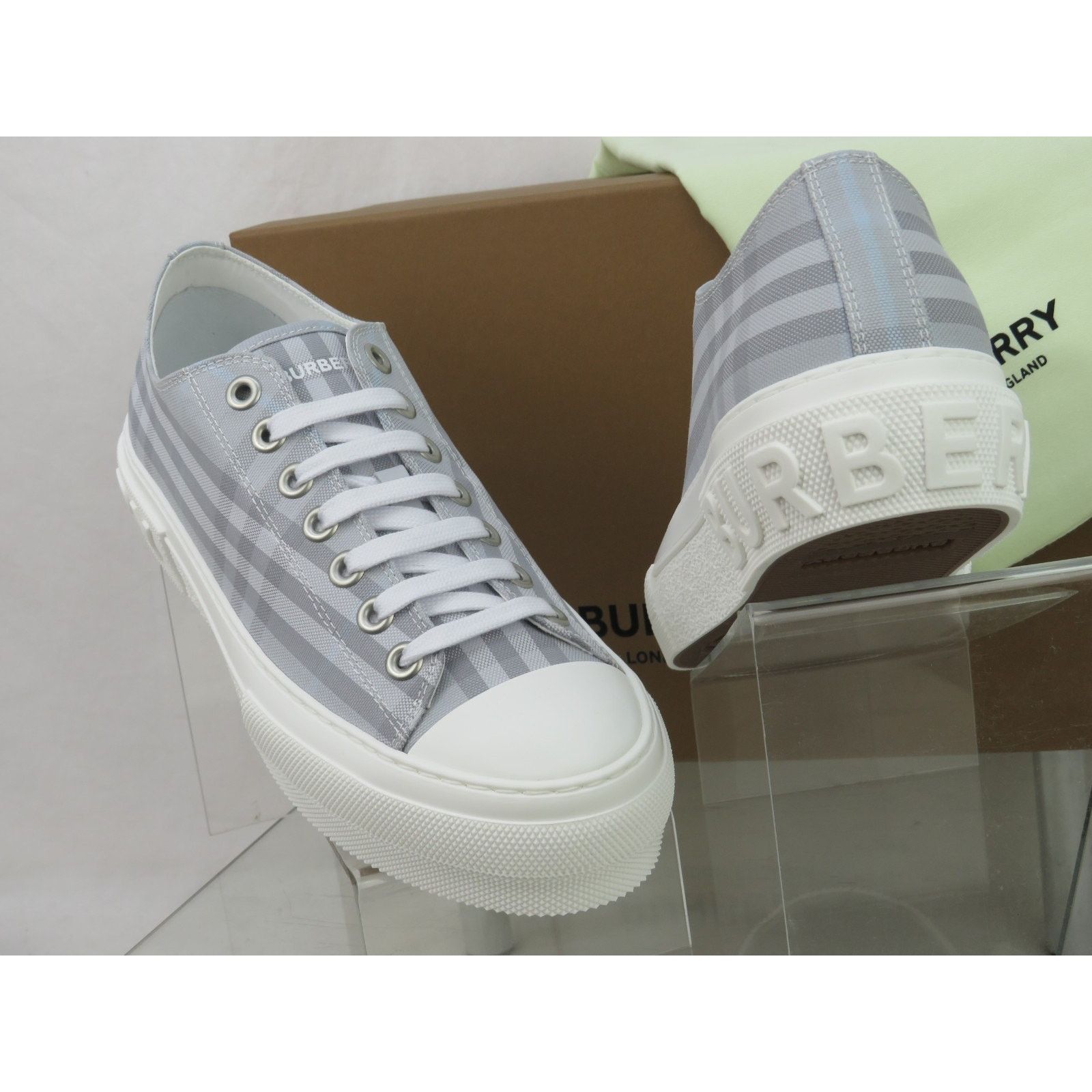 Burberry BURBERRY JACK GRAY CHECK CANVAS LOGO WHITE SNEAKERS 45 12 IT Size US 12 / EU 45 - 4 Thumbnail