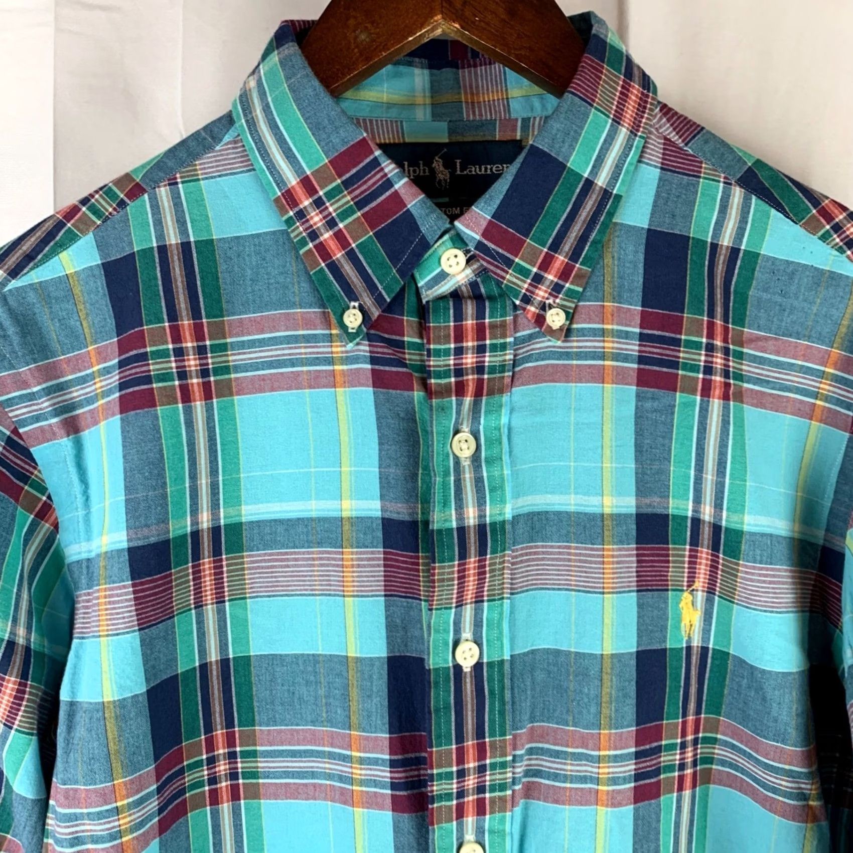 Ralph Lauren Ralph Lauren Button-Down Shirt Men Medium Turquoise Plaid Custom Fit Long Sleeve Shirt Size US M / EU 48-50 / 2 - 2 Thumbnail