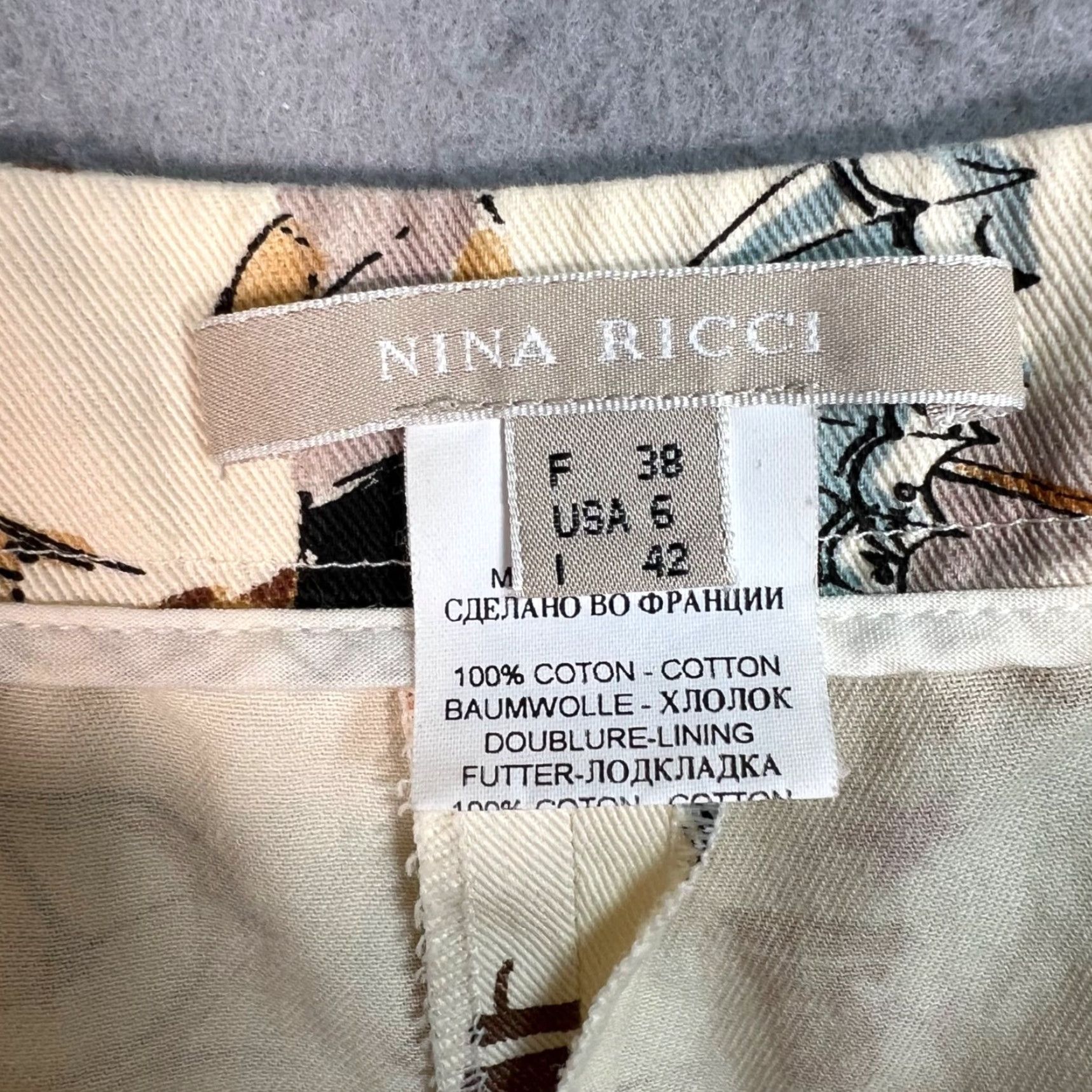Nina Ricci Nina Ricci Womens Wide-Leg Pants Size 6 Beige Cotton Ankle Spring Summer Italy Countertop Size 28" / US 6 / IT 42 - 3 Thumbnail