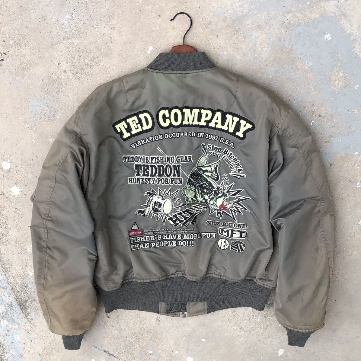 image of Bomber Jacket x Tedman VTG Tedman Japan Embroidered Fishing Gear Ma-1 Flying Jacket in Green (Size 