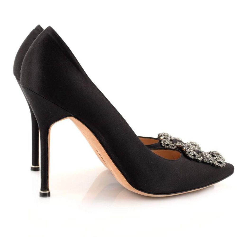 Manolo Blahnik Manolo Blahnik Hangisi Black Heels w/ Crystal Embellishment Size US 11 / IT 41 - 3 Thumbnail