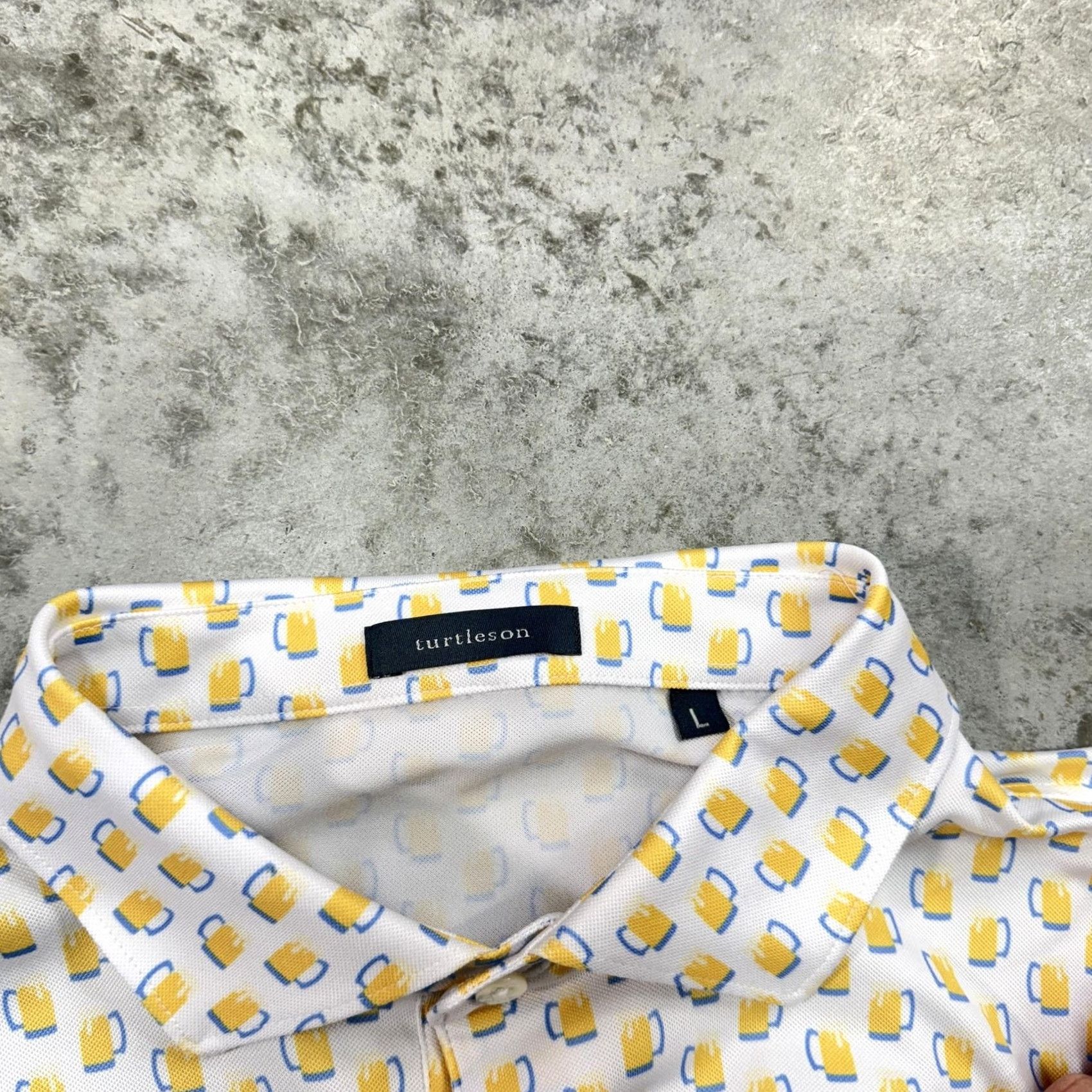 Vintage Turtleson Polo Shirt Mens L White Yellow Golf Print Stretch Breathable Casual Short Sleeve Collared Size US L / EU 52-54 / 3 - 5 Thumbnail