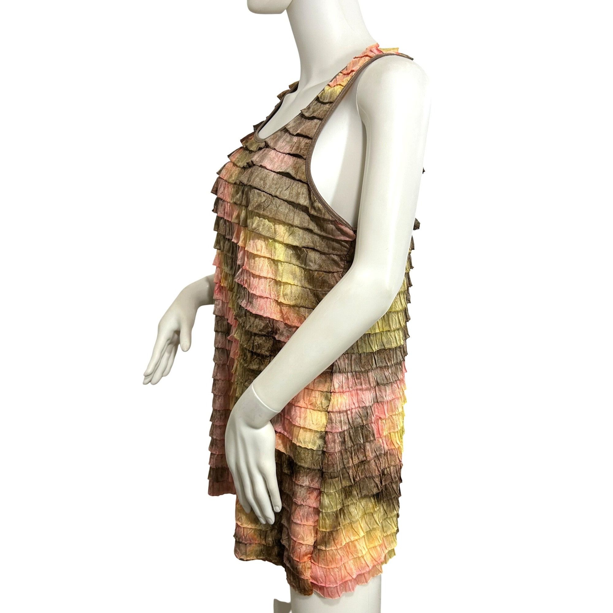 Other NY Collection Ruffled Blouse L Sleeveless Brown Yellow Pink Size L / US 10 / IT 46 - 11 Thumbnail