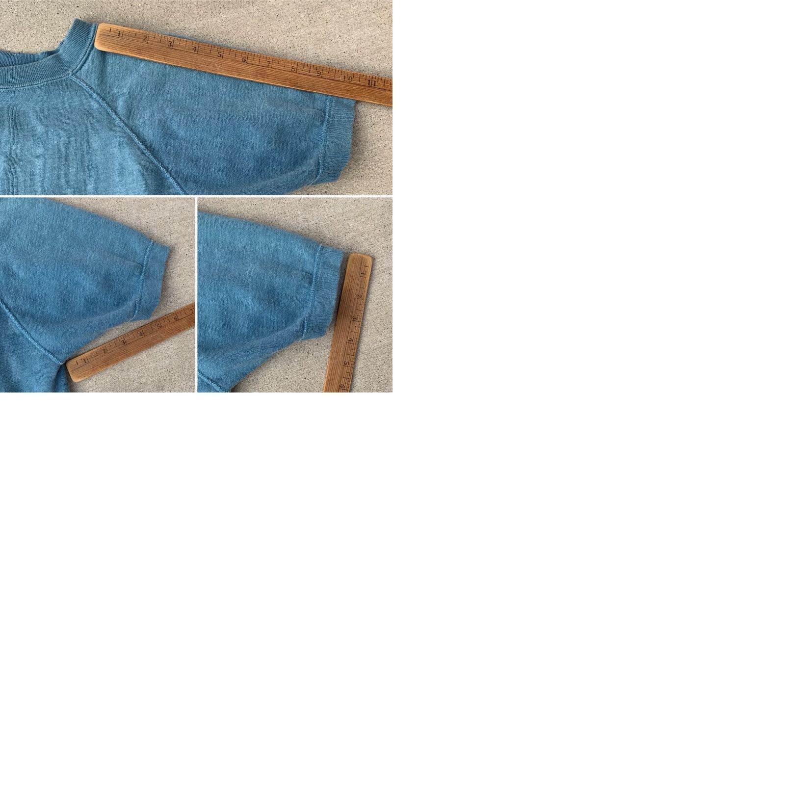 Vintage VINTAGE Raglan Short Sleeve Sweatshirt Blue XS Pullover Distressed Bleached Spots Popover Jumper Greaser Beatnik Worn Untypical Vintage Size US XS / EU 42 / 0 - 12 Thumbnail