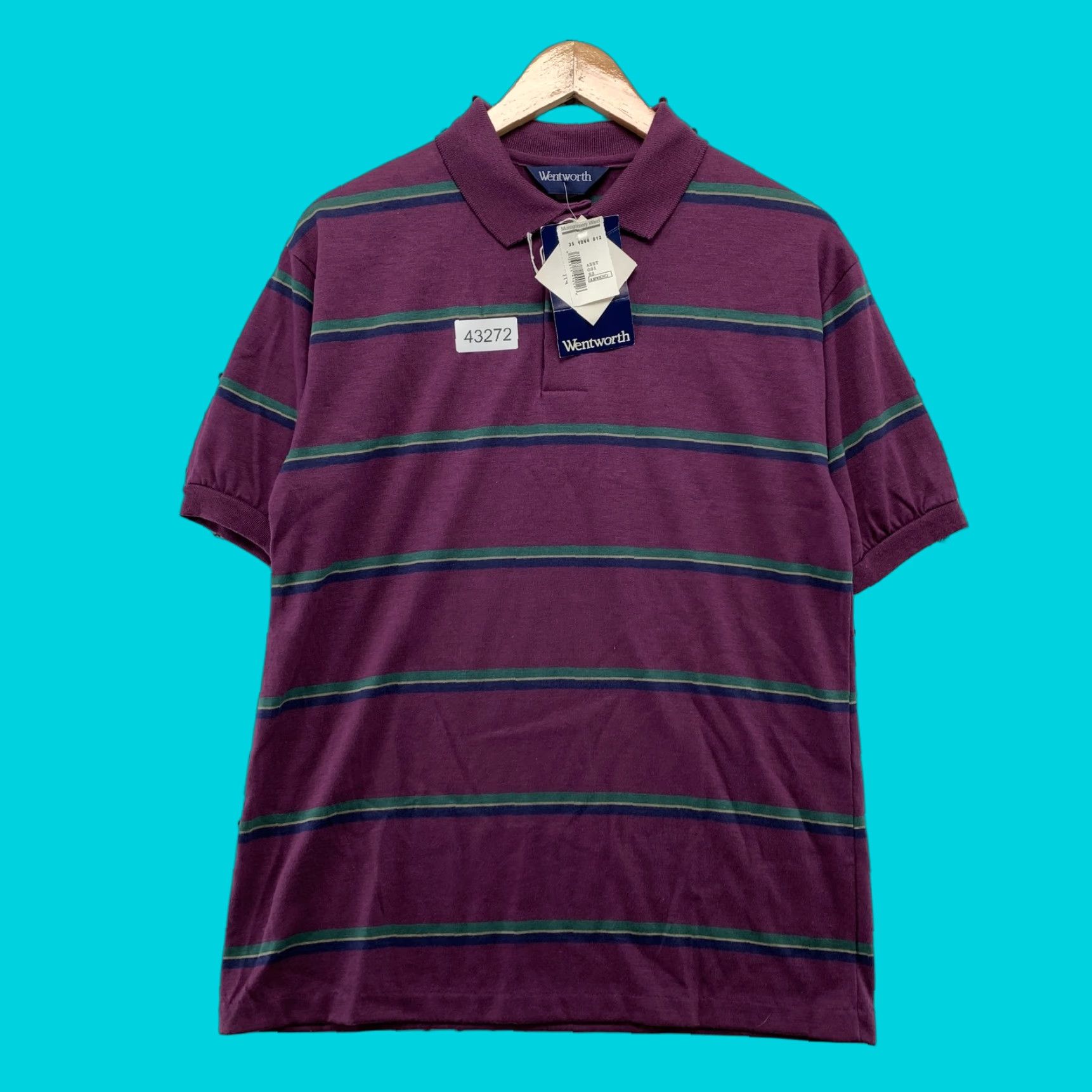 Vintage VINTAGE Wentworth Polo Shirt Men Medium Purple Striped Cotton Made USA Polo Shirt Adult Medium Purple Striped 90s Mens Size US M / EU 48-50 / 2 - 1 Thumbnail