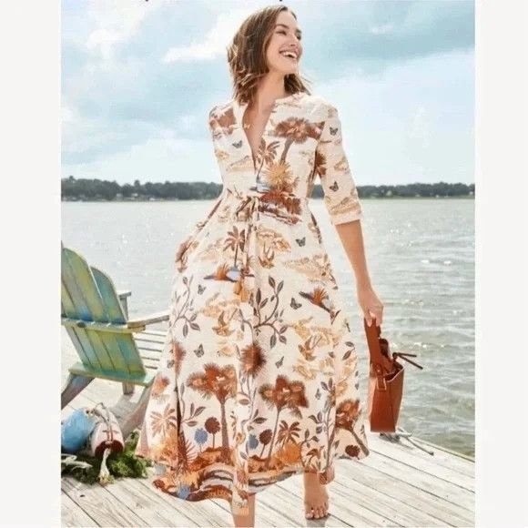 image of Vintage Spartina 449 S A Line Dress Bird Woodsy Hunting Kennedy Shir, Women's (Size Small)
