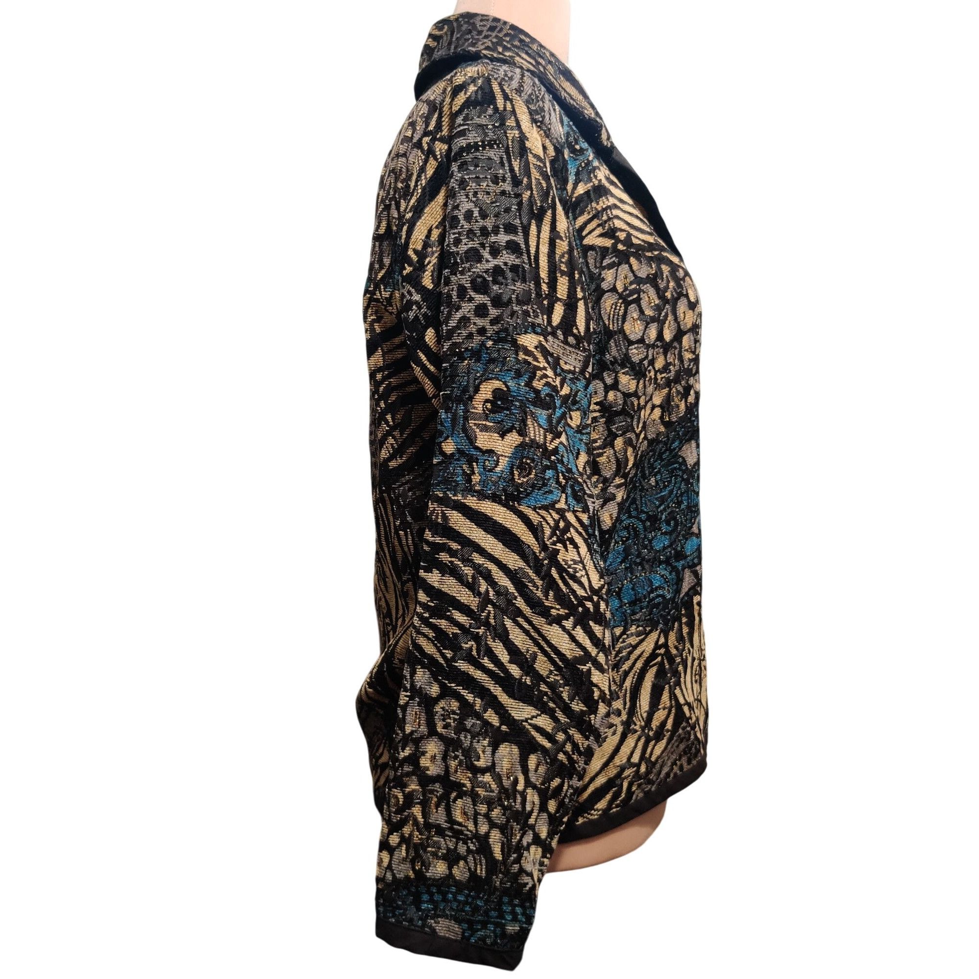 Vintage Womens L Jacket Reversible Jacquard Brocade Black Gold Blue Size L / US 10 / IT 46 - 5 Thumbnail