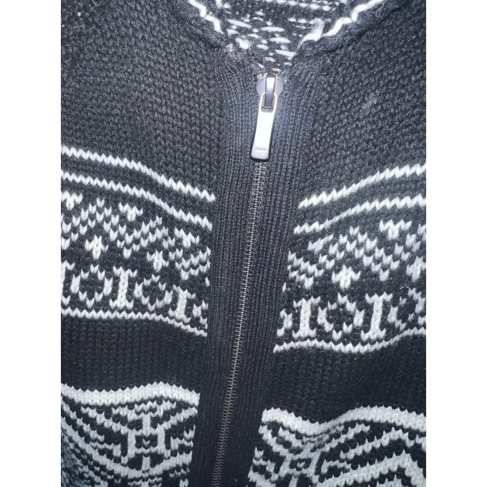 Zara Zara Zip Up Hooded Cardigan Womens L Black White Fair Isle Size L / US 10 / IT 46 - 6 Thumbnail