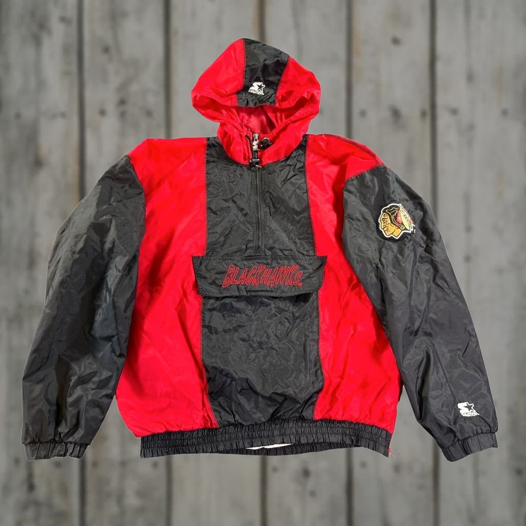 Starter VINTAGE Starter Chicago Blackhawks Windbreaker Jacket Mens XL Red Black NHL Logo Size US XL / EU 56 / 4 - 1 Thumbnail