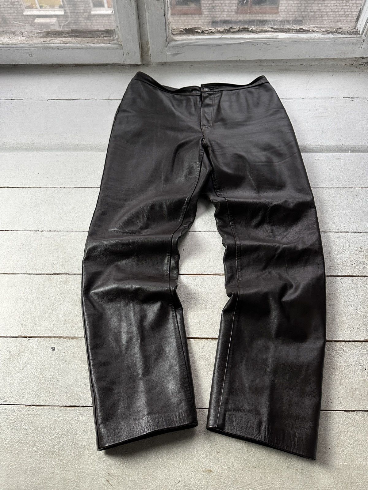 Leather 🚨Vintage leather pants motorcycles BROWN LUXURY Y2K Size 32" / US 10 / IT 46 - 1 Thumbnail