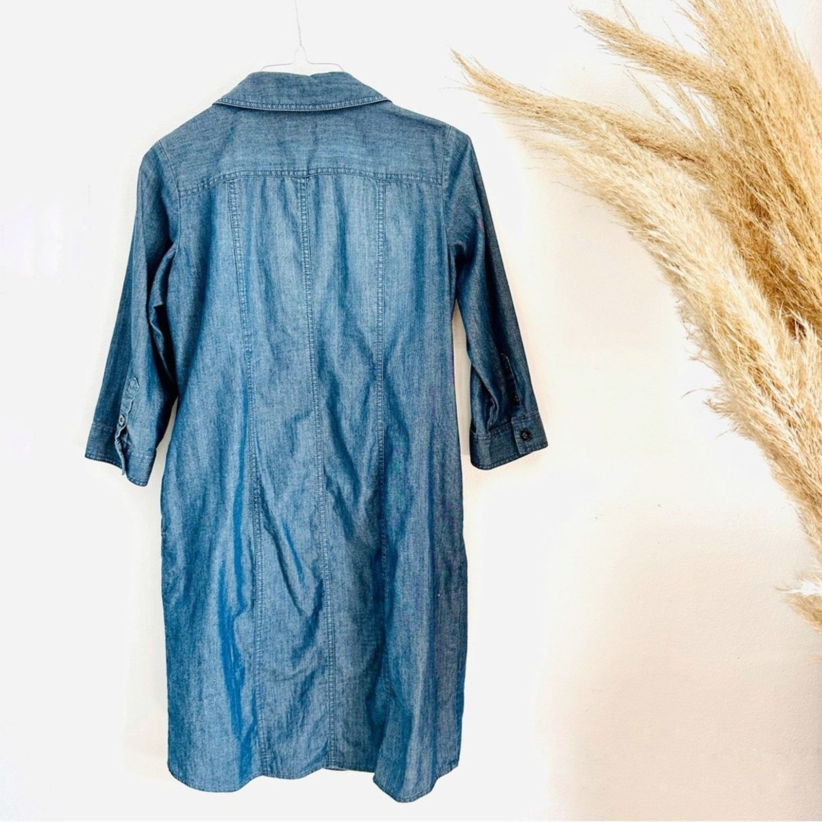 Chicos CHICOS Blue Denim Button 3/4 Mini Shirt Dress Tunic Pockets Size S / US 4 / IT 40 - 7 Thumbnail
