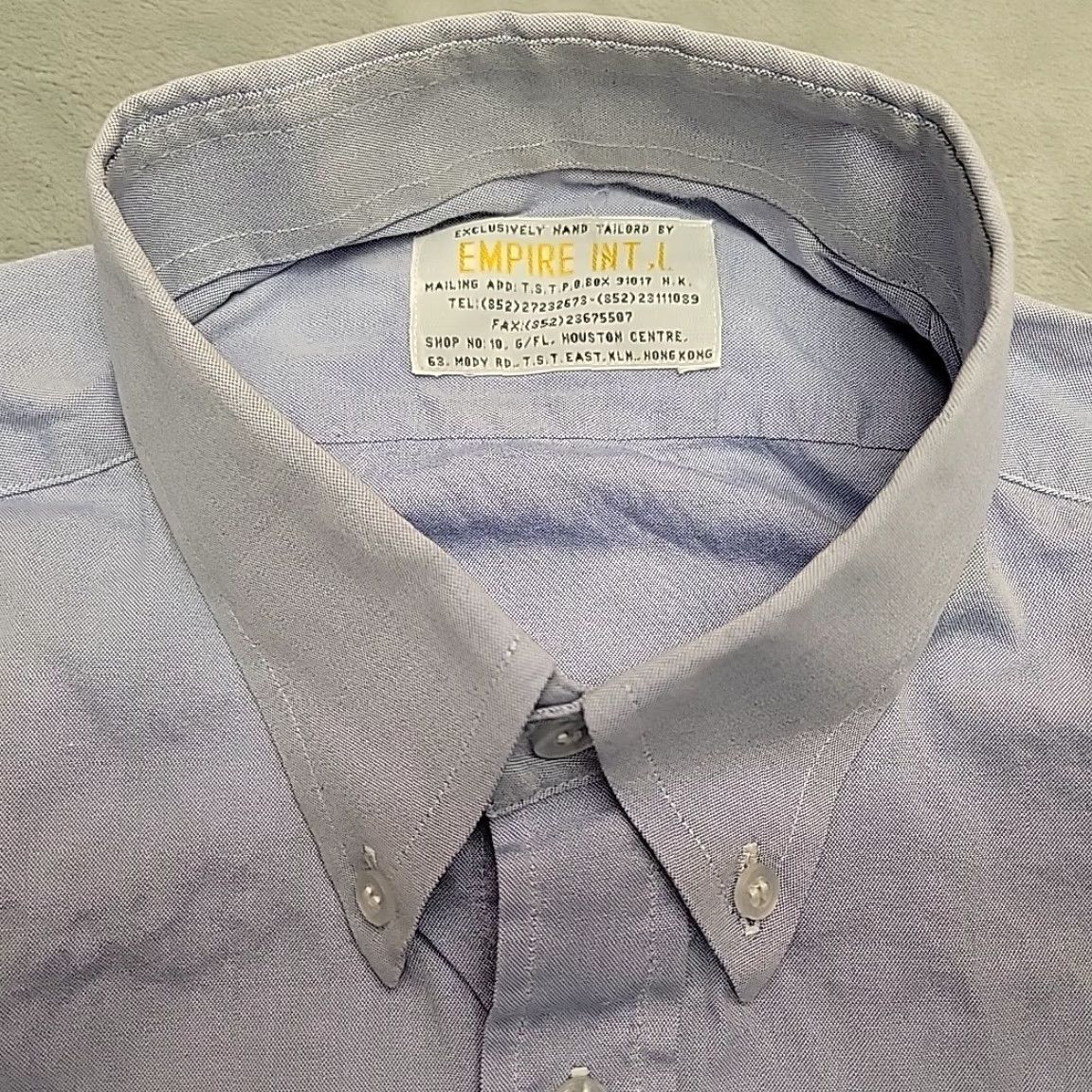 Vintage VTG Empire International Dress Shirt Mens L Blue Pinpoint Oxford Hand Tailored Size 42R - 4 Thumbnail