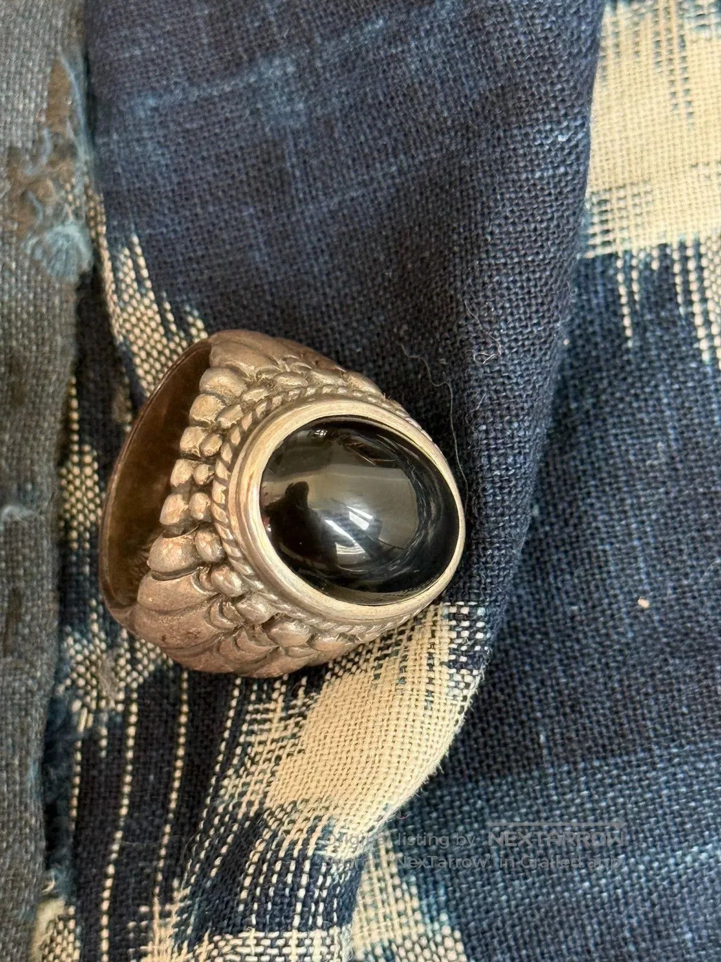 The Great Frog The Great Frog Handmade Silver Obsidian Ring. Size ONE SIZE - 2 Thumbnail