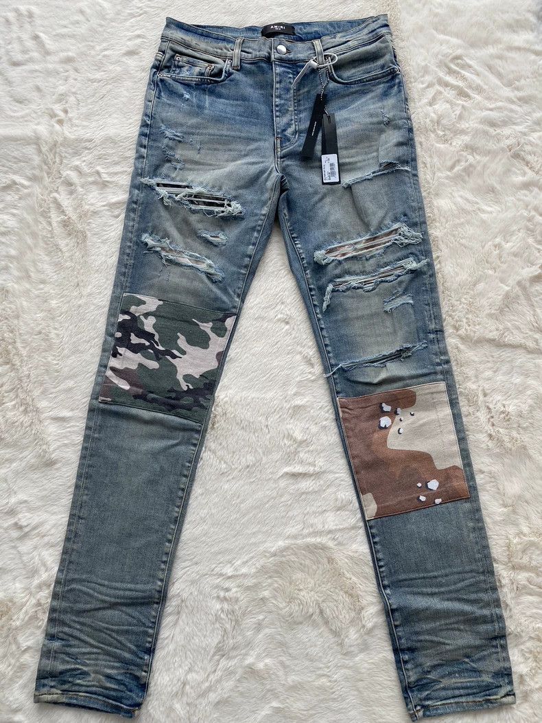 Amiri Amiri Washed Blue Patchwork Military Patch Denim Jean Size US 33 - 1 Thumbnail