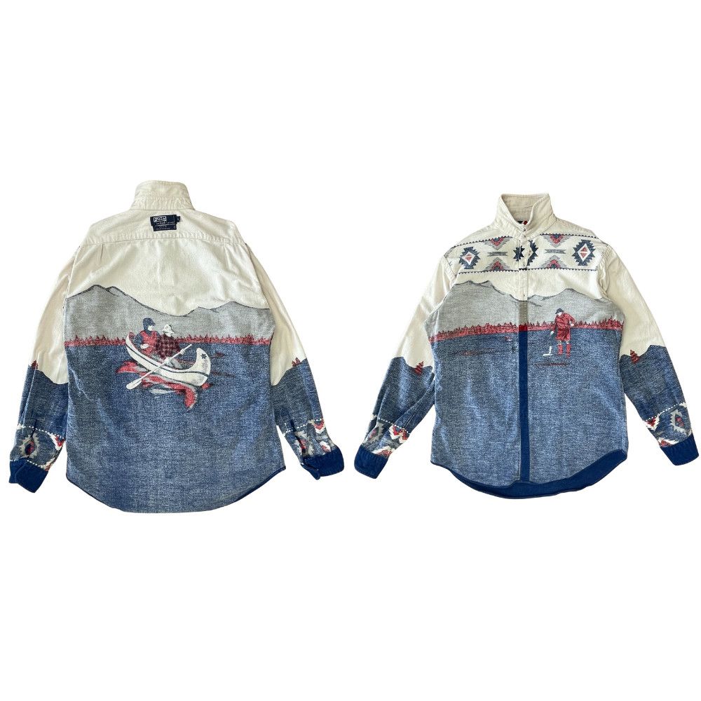 Polo Ralph Lauren 90s “Canoe & Ice Fisherman” Shirt - US Made / Japan Cotton Size US L / EU 52-54 / 3 - 5 Thumbnail