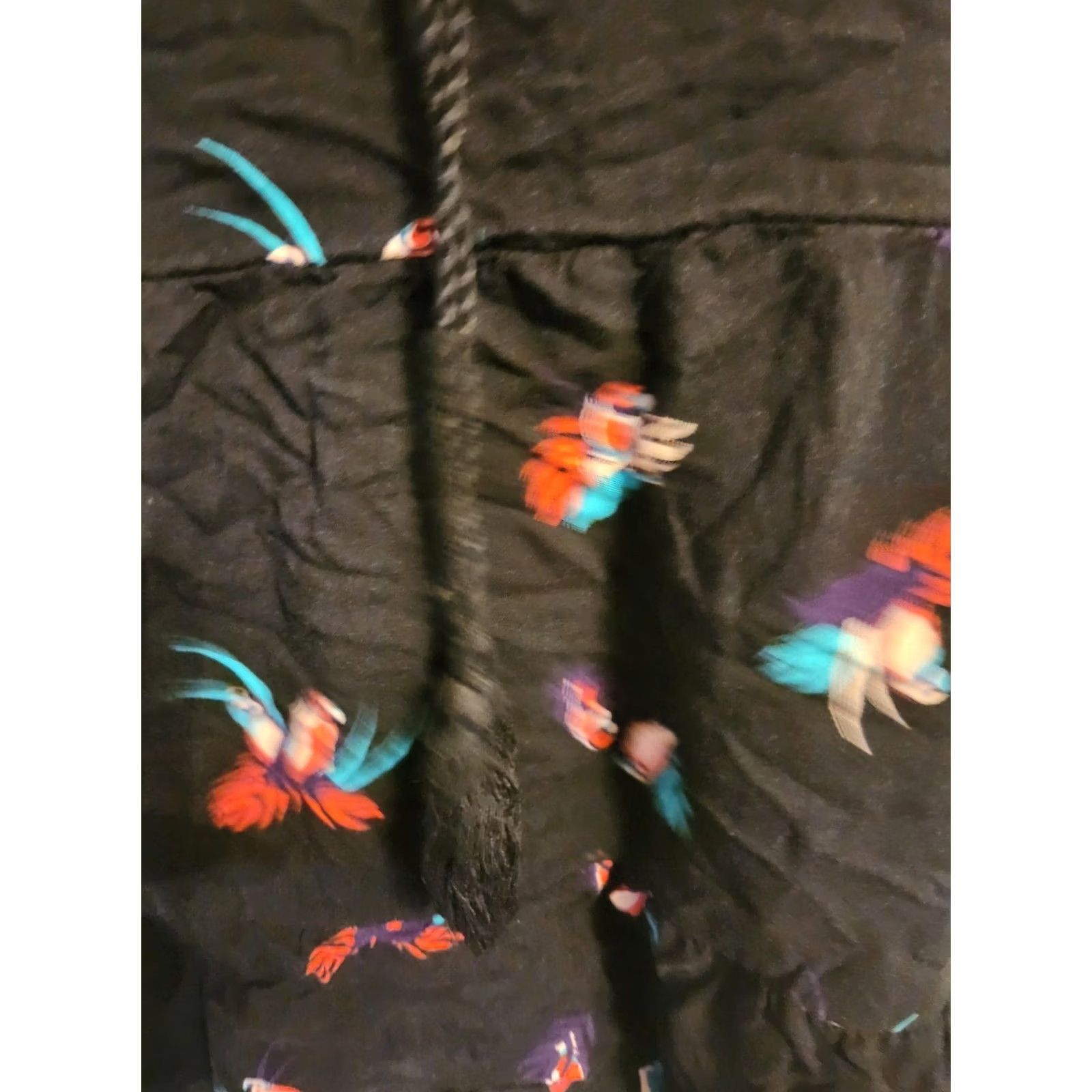 Vintage Evri Black Floral Print Tassels Ruffle Hem Tank Top 1X Women's Sleeveless V-Neck Casual Rayon Plus Size Gym? Size XL / US 12-14 / IT 48-50 - 2 Thumbnail