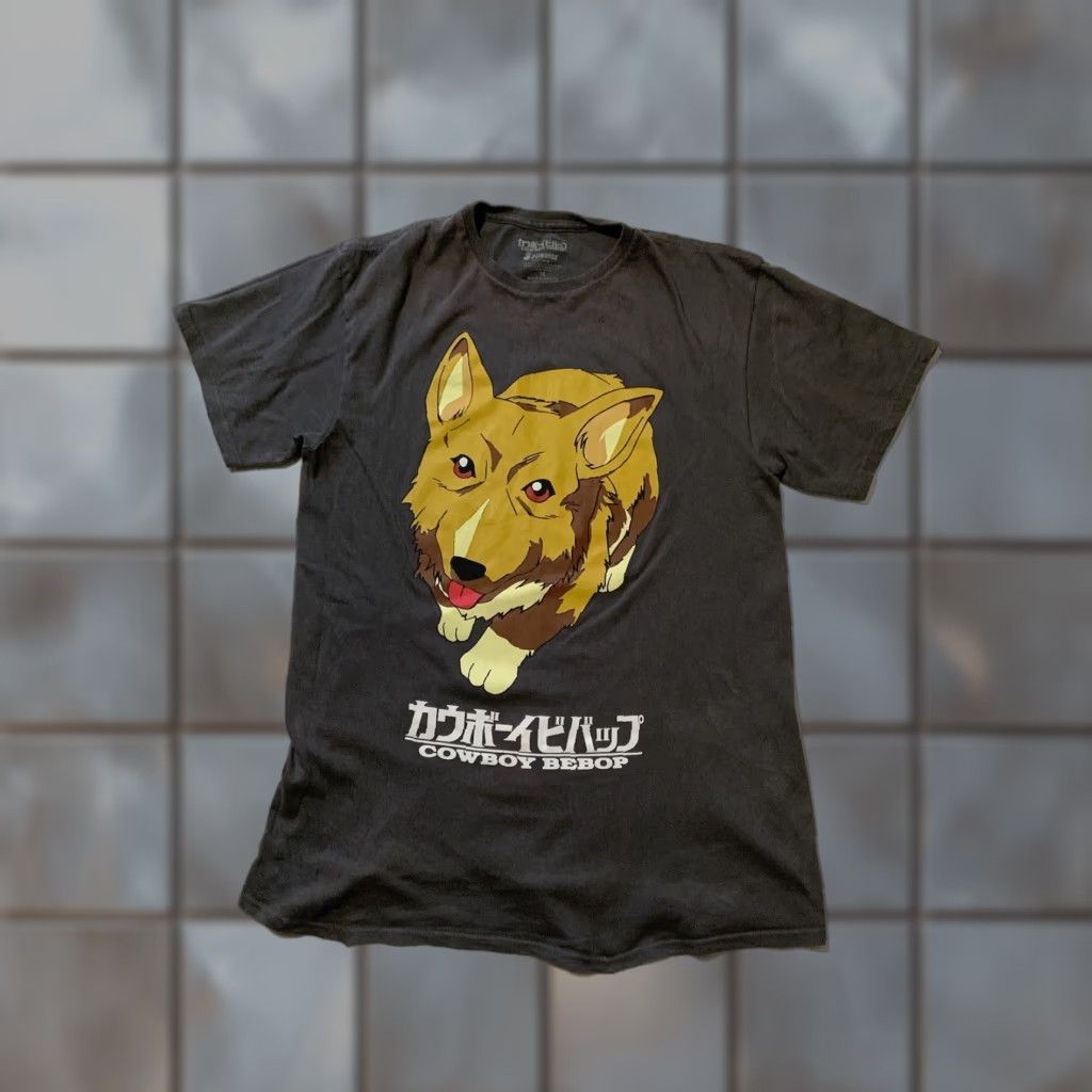 Vintage VINTAGE Cowboy Bebop Ein Corgi Dog Sunrise Neo Noir Anime Manga Graphic S/S T-Shirt Sz.M Medium Gray Mens Size US M / EU 48-50 / 2 - 1 Thumbnail