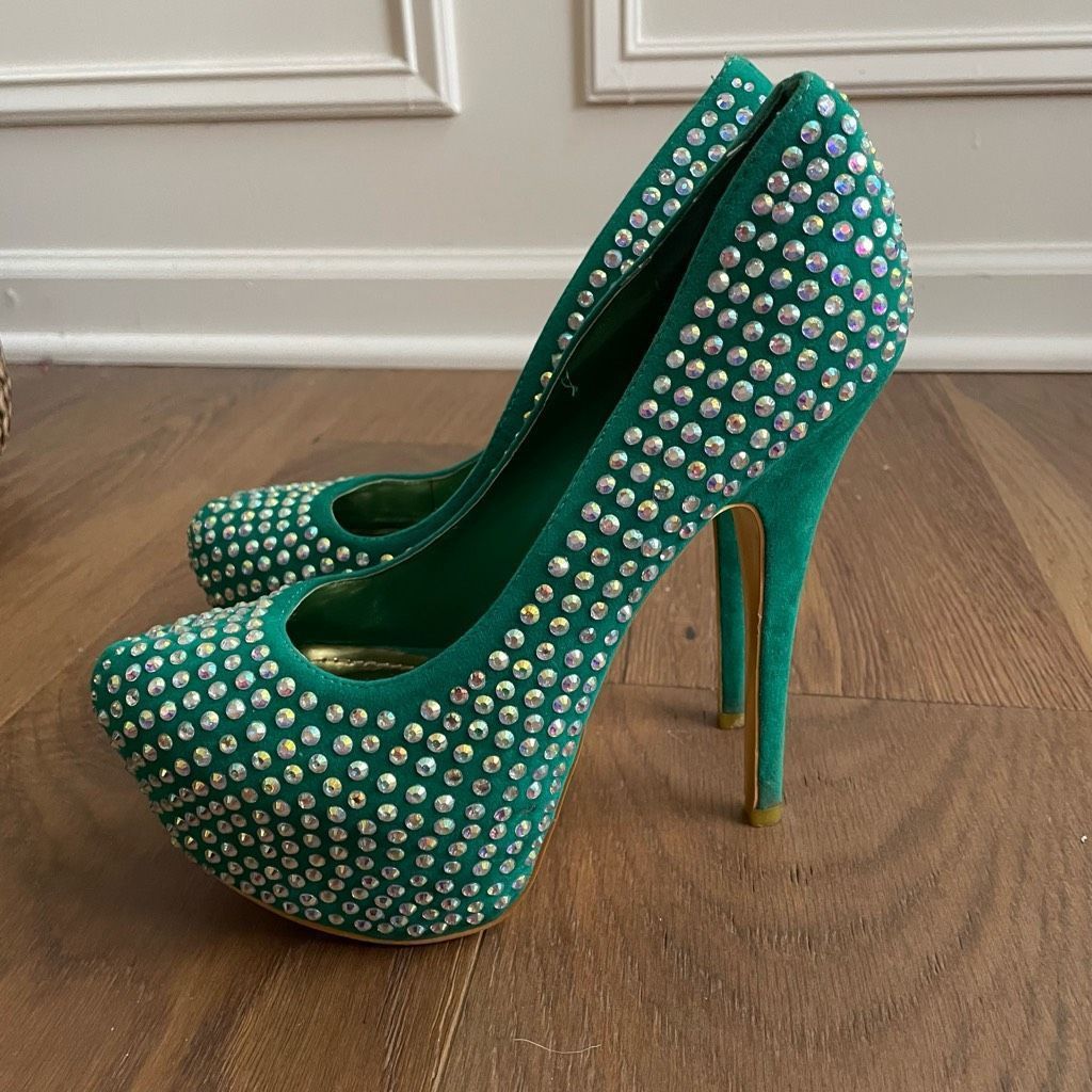 ALBA Alba Green Iridescent Rhinestone Bling Stiletto Platform Ple Size US 7.5 / IT 37.5 - 1 Thumbnail