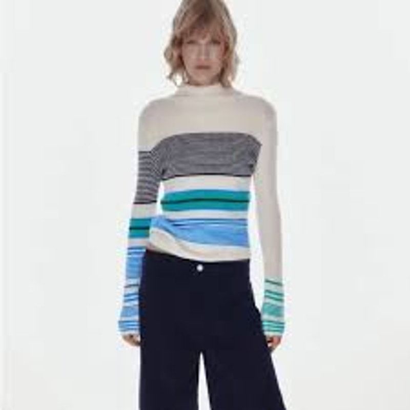 Zara Zara soft knit stripe funnel neck sweater size XL Size XL / US 12-14 / IT 48-50 - 1 Thumbnail