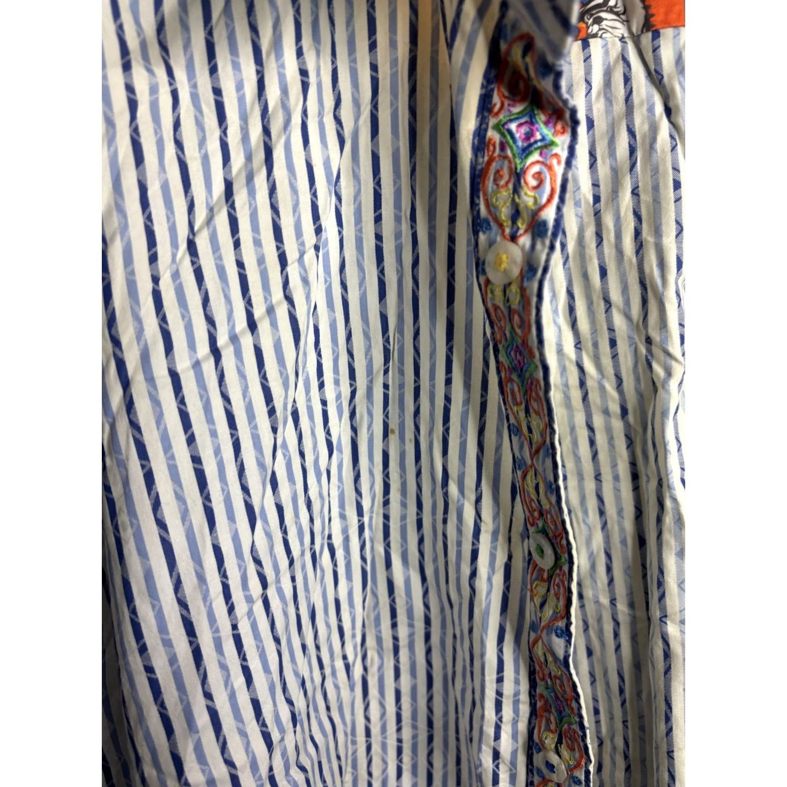 Robert Graham Robert Graham Shirt Mens XL Blue White Stripe Embroidered Bulldog Size US XL / EU 56 / 4 - 3 Thumbnail