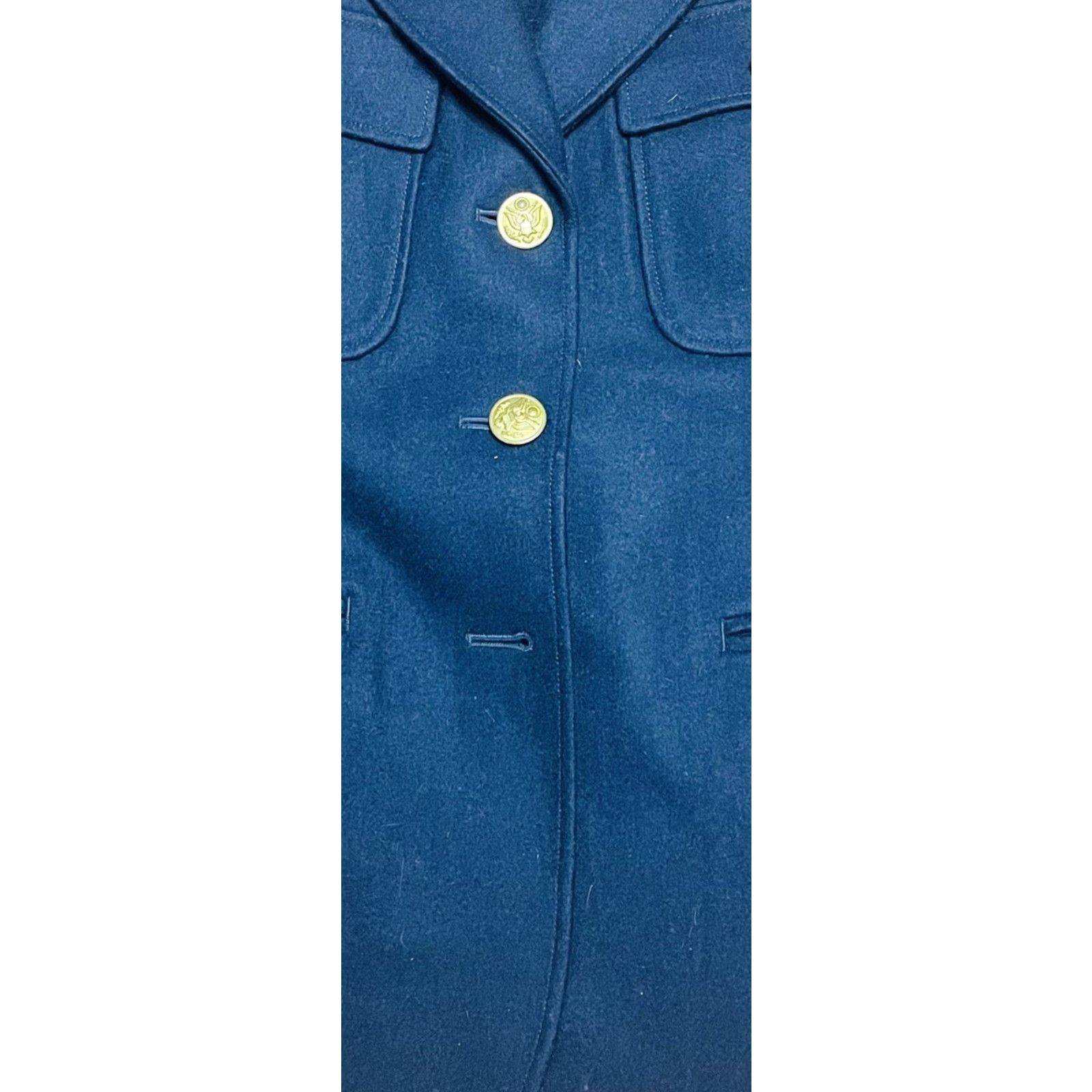 Fossil VINTAGE Fossil Navy Blue Button Up Jacket PeaCoat Sz Large Missing Button Women’s Wool Coat Capes? Size L / US 10 / IT 46 - 4 Thumbnail