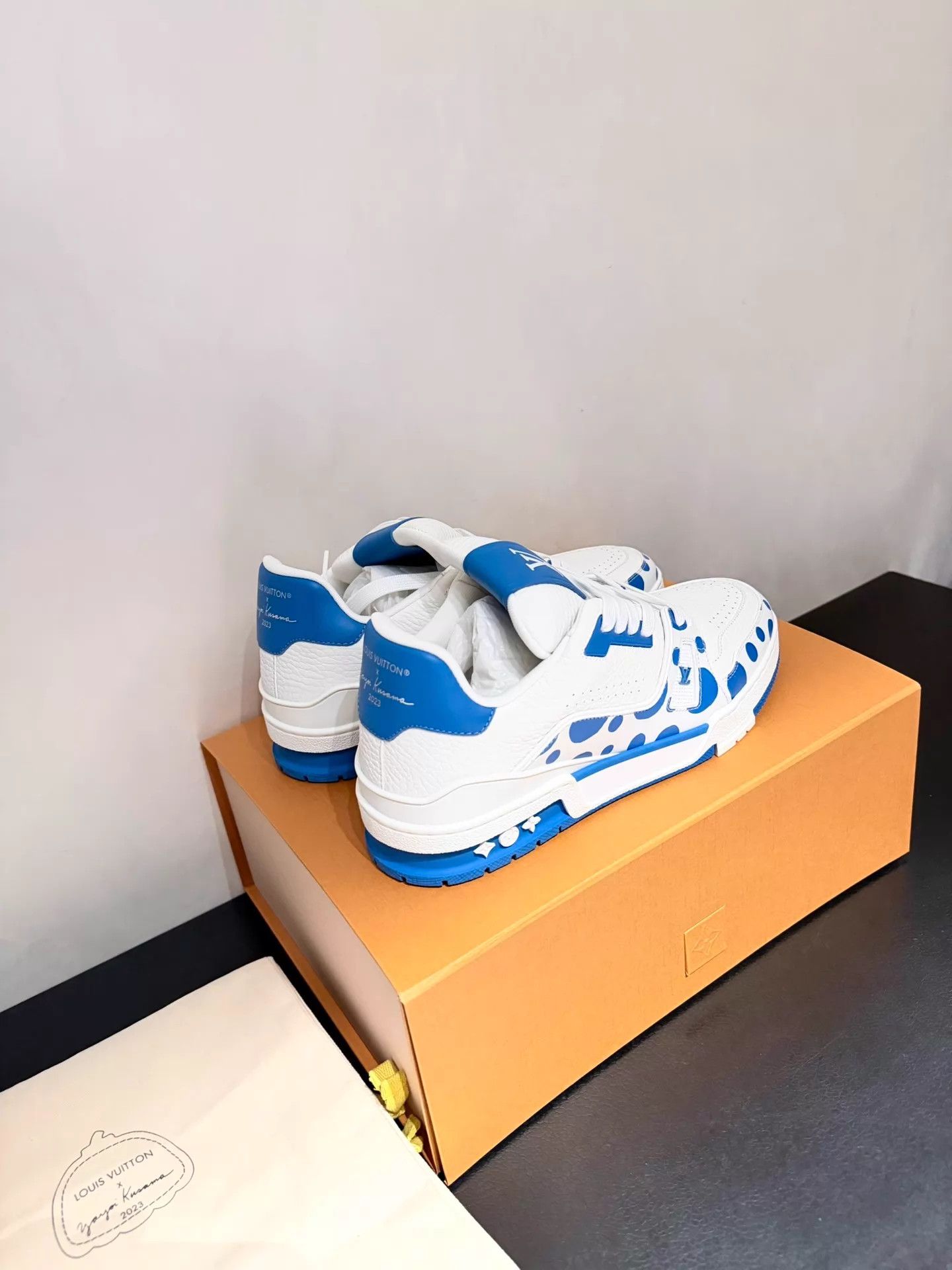 Louis Vuitton LV x Yayoi Kusama Blue/White Polka Dot LowTop Trainer 7.5 New Size US 8.5 / EU 41-42 - 2 Thumbnail