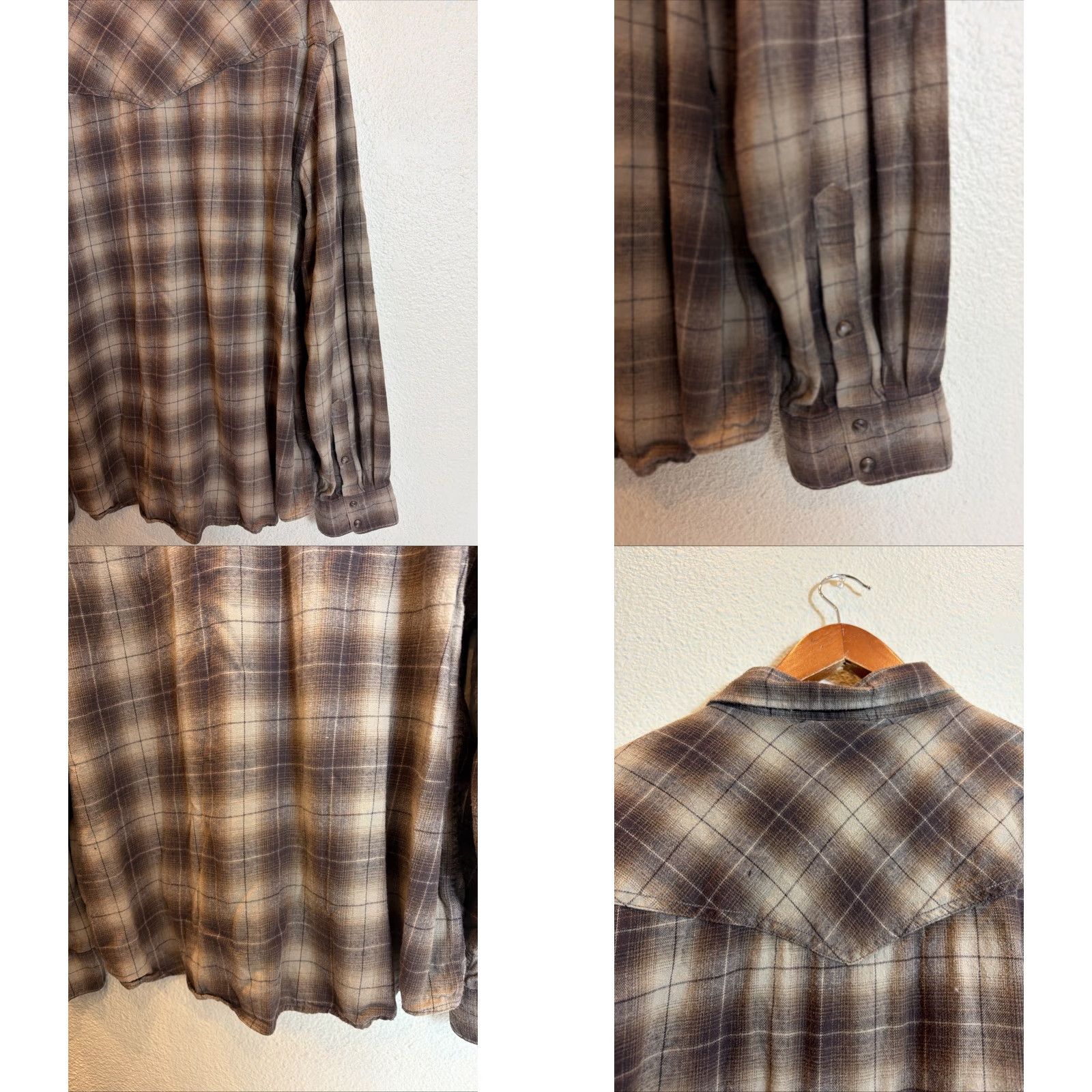 Cody James Cody James Mens 2XL Long Sleeve Pearl Snap Flannel Brown Plaid Shirt Cotton Size US XXL / EU 58 / 5 - 10 Thumbnail