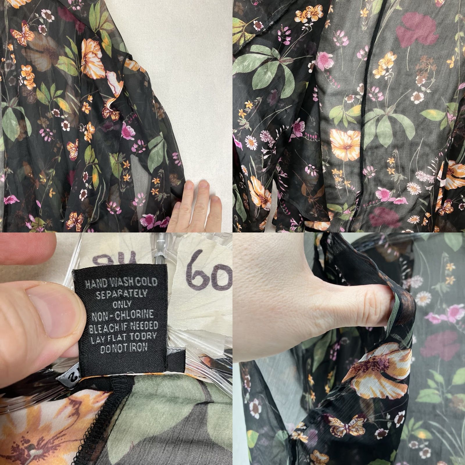 Steve Madden Steve Madden Kimono Women's OS Black Whimsigothic Floral Sheer Short Sleeves Open Front Flowy Bohemian Gothic Witchy Size 42" / US 20 - 8 Thumbnail