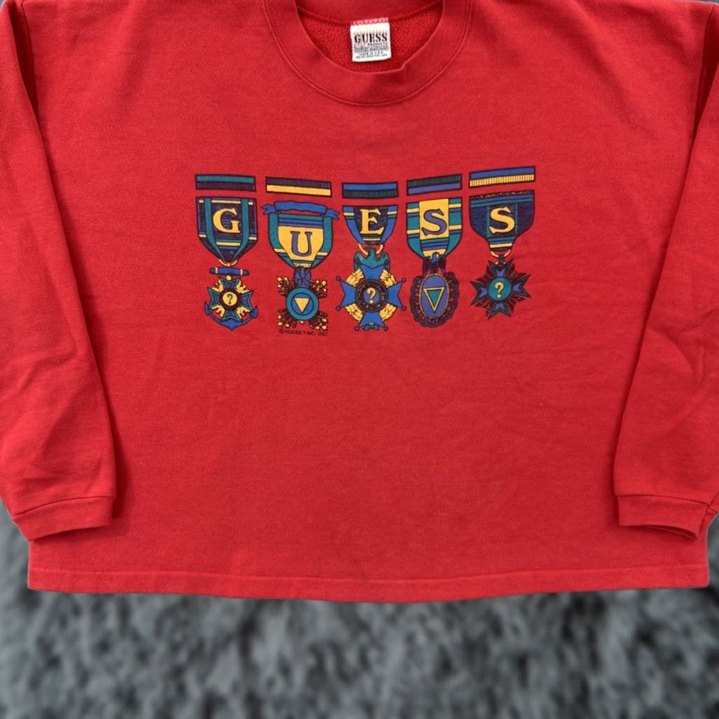 Guess VINTAGE GUESS Sweatshirt Adult Large Red Crop 80s Georges Marciano Grunge Street Logo Angel Mens Size US L / EU 52-54 / 3 - 1 Thumbnail