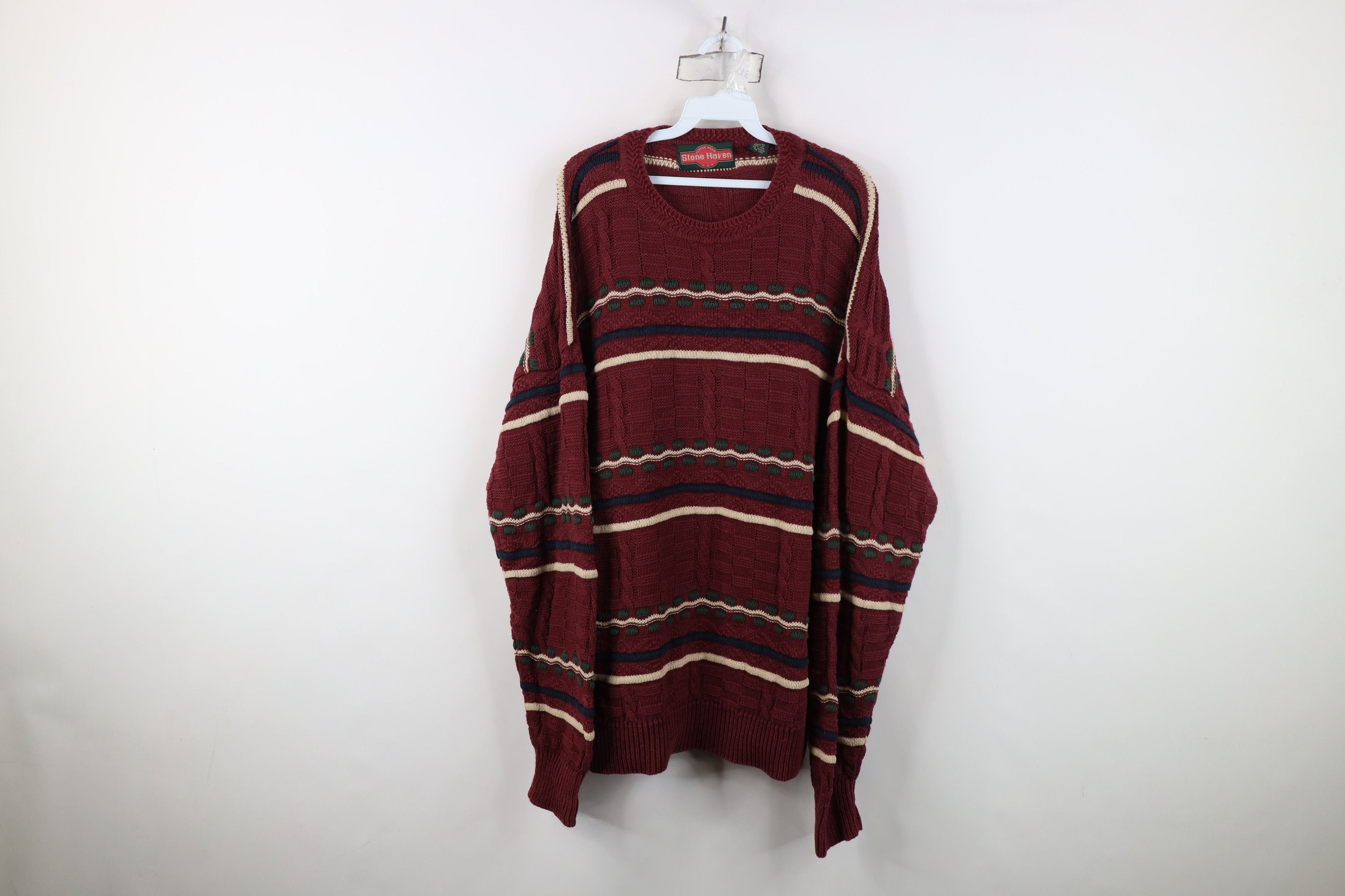Vintage Vintage 90s Streetwear Ribbed Cable Knit Striped Sweater Size US L / EU 52-54 / 3 - 1 Thumbnail