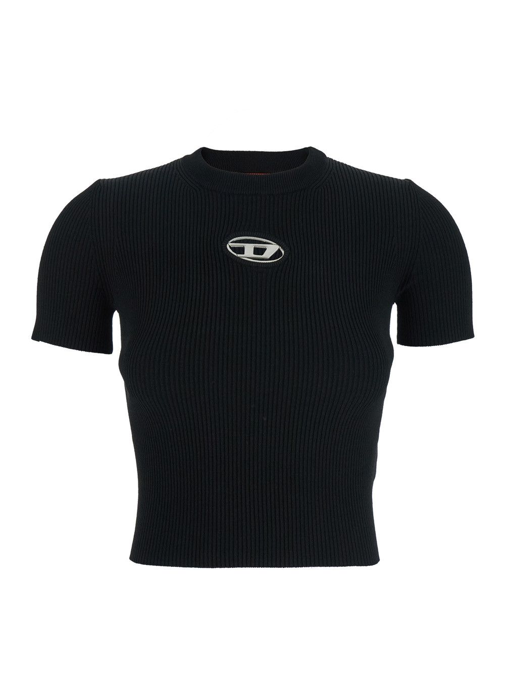 'M-Valari' Black Crewneck T-Shirt with Logo on the Front in Viscose Blend Woman