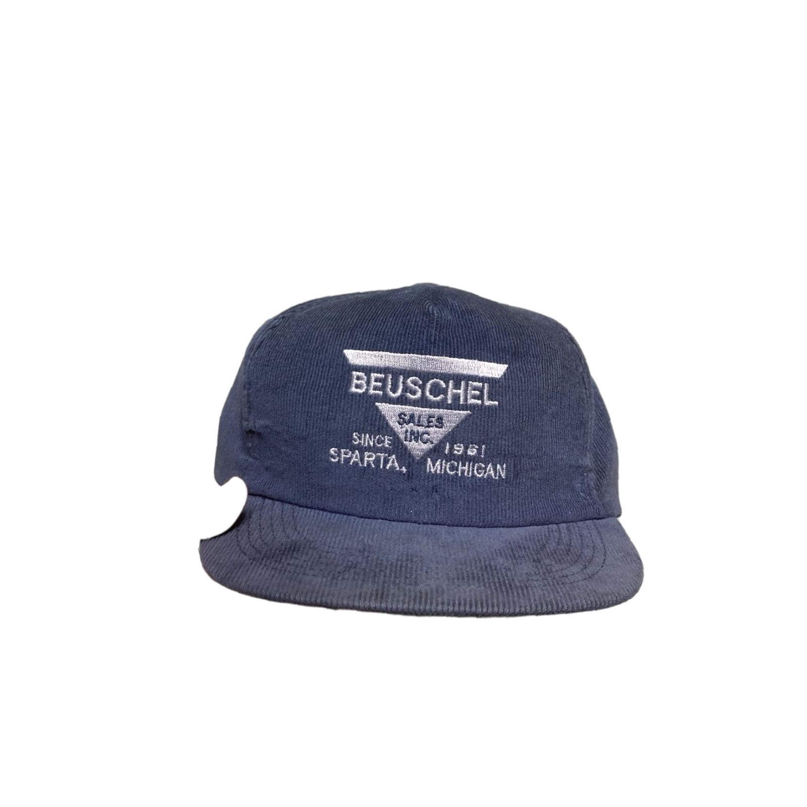 Vintage VINTAGE SnapBack Hat Corduroy Cap Beuschel Sales Sparta Michigan Made in USA Adjustable Blue USA Mens Snapback Size ONE SIZE - 1 Thumbnail