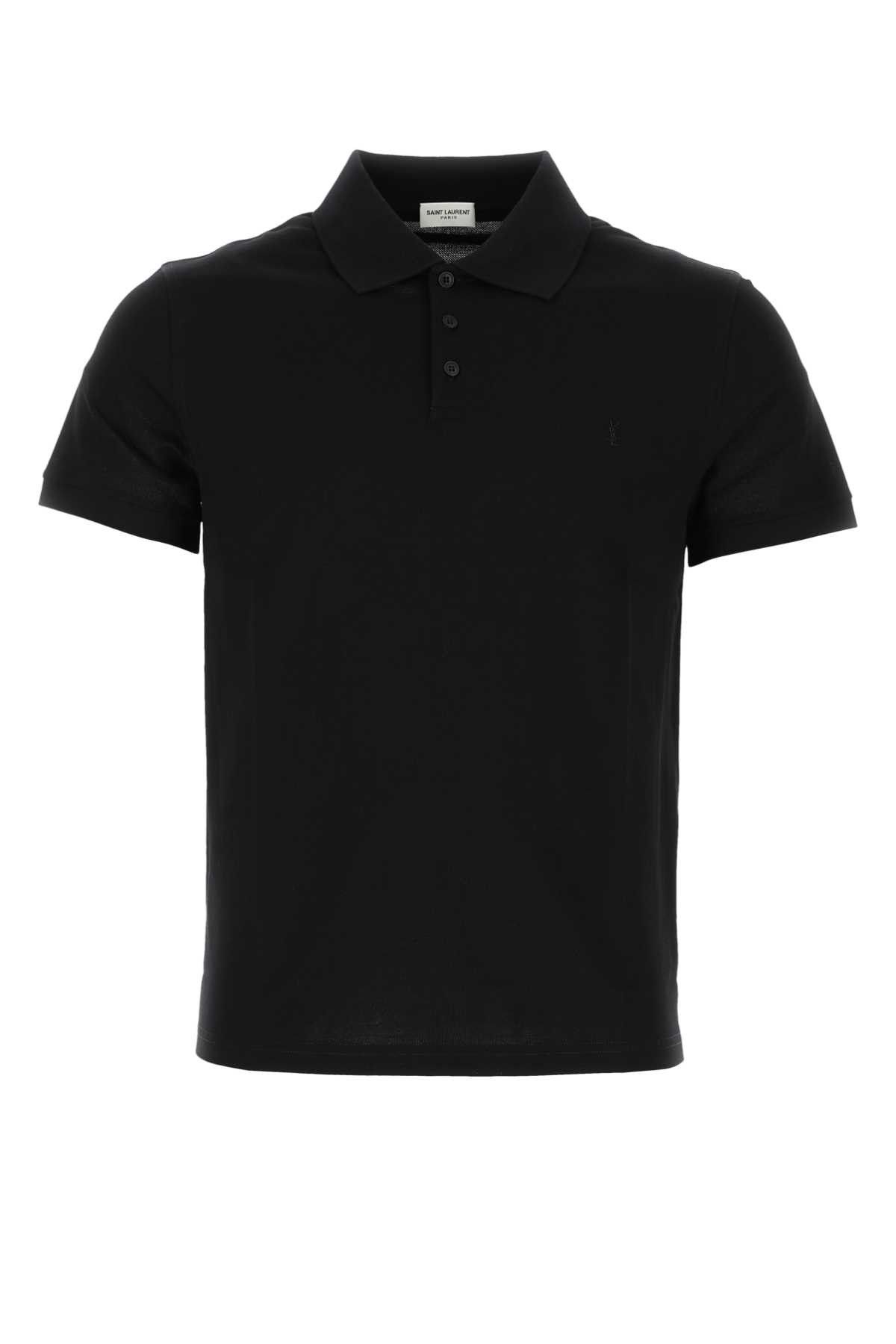image of Saint Laurent Paris Black Piquet Polo Shirt, Men's (Size Small)