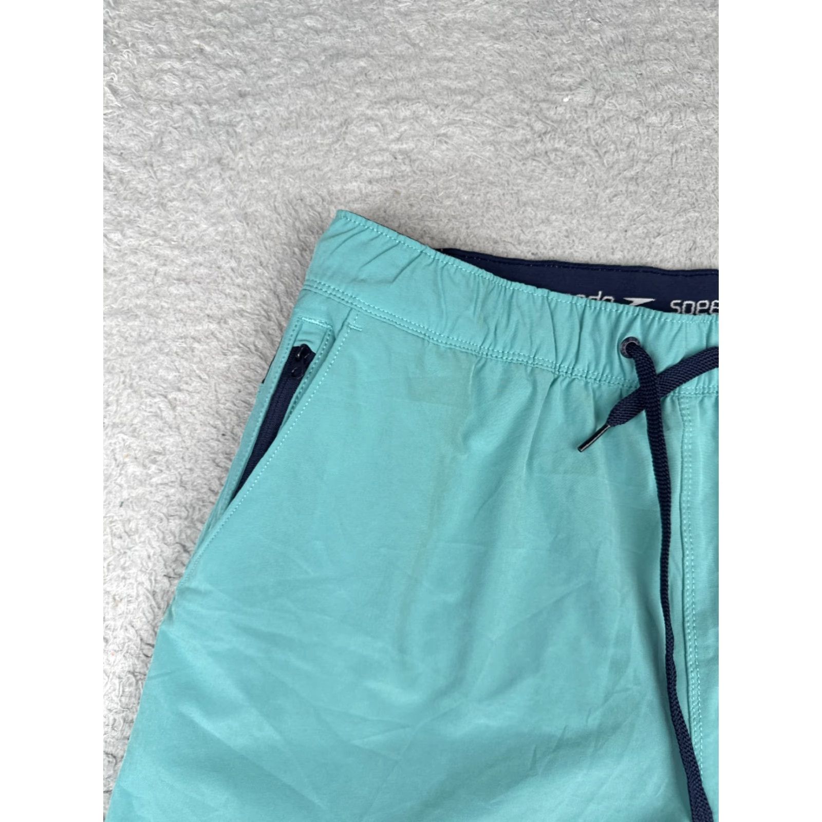 Speedo Speedo Swim Trunks Mens M Teal Elastic Drawstring Lined Polyester Beach Bottoms Size ONE SIZE - 4 Thumbnail