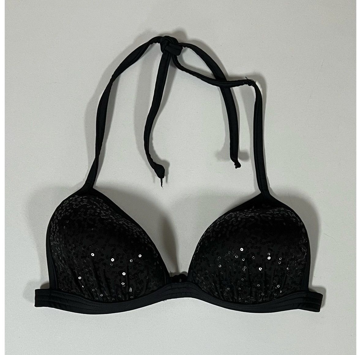 Venus × Vintage Venus Black Sequined Halter Bikini Top Bathing Suit Size C 🖤 Size S / US 4 / IT 40 - 1 Thumbnail