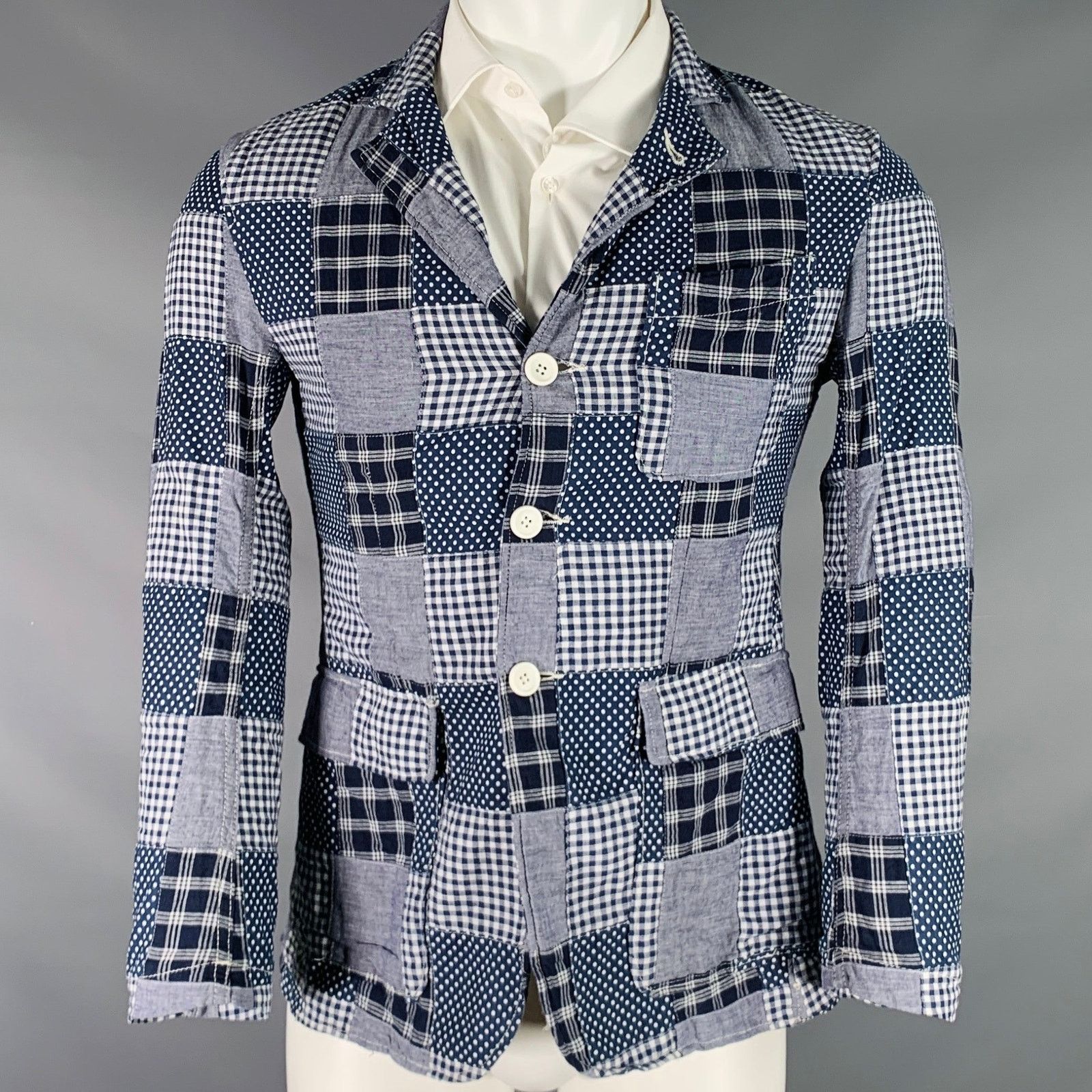 Engineered Garments Size XS Navy White Patchwork Cotton Sport Coat Size 34R - 1 Thumbnail