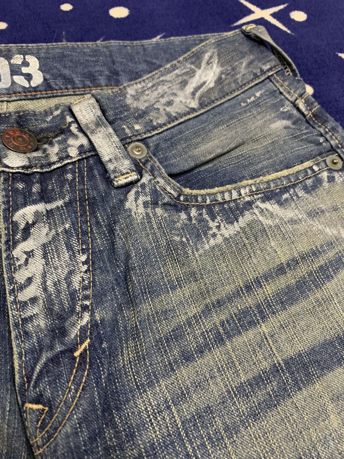 Edwin Vtg EDWIN Blue Trip 503 Distressed Painted Jeans Size US 32 / EU 48 - 5 Thumbnail