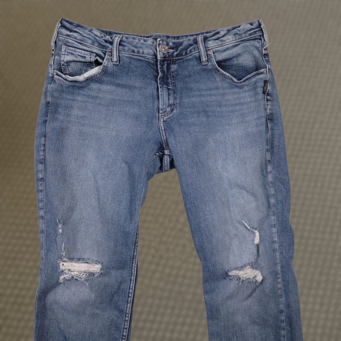 Silver Jeans Co. Silver Jeans Co Women's 34 Boyfriend Jeans Blue Wash Mid Rise Distressed Cropped Crop 5-Pocket Denim Cotton Blend Relaxed Womens Jeans Size 24" / US 00 / IT 34 - 1 Thumbnail