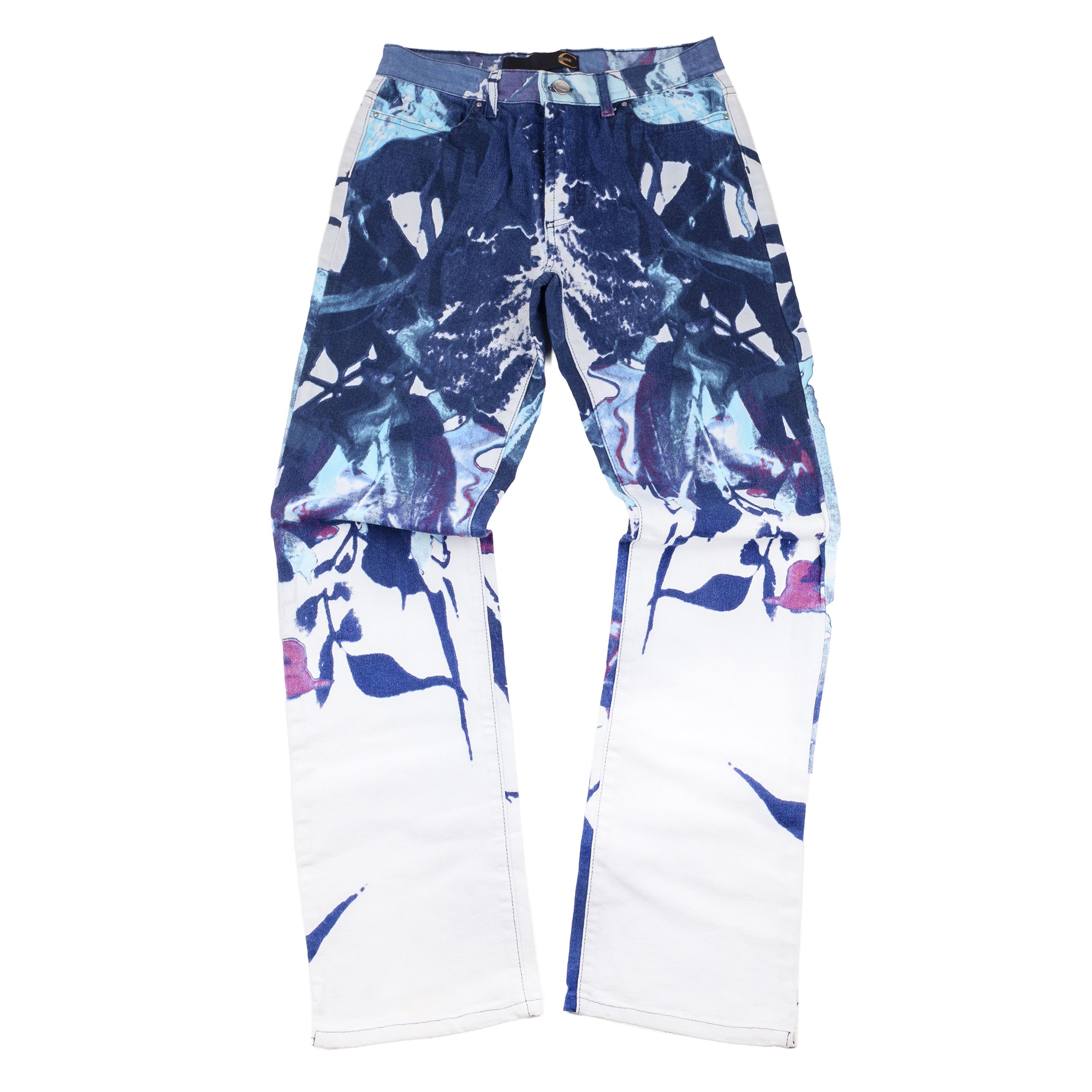 Just Cavalli Just Cavalli White Flowers Vintage Blue Pants Size 27" / US 4 / IT 40 - 1 Thumbnail