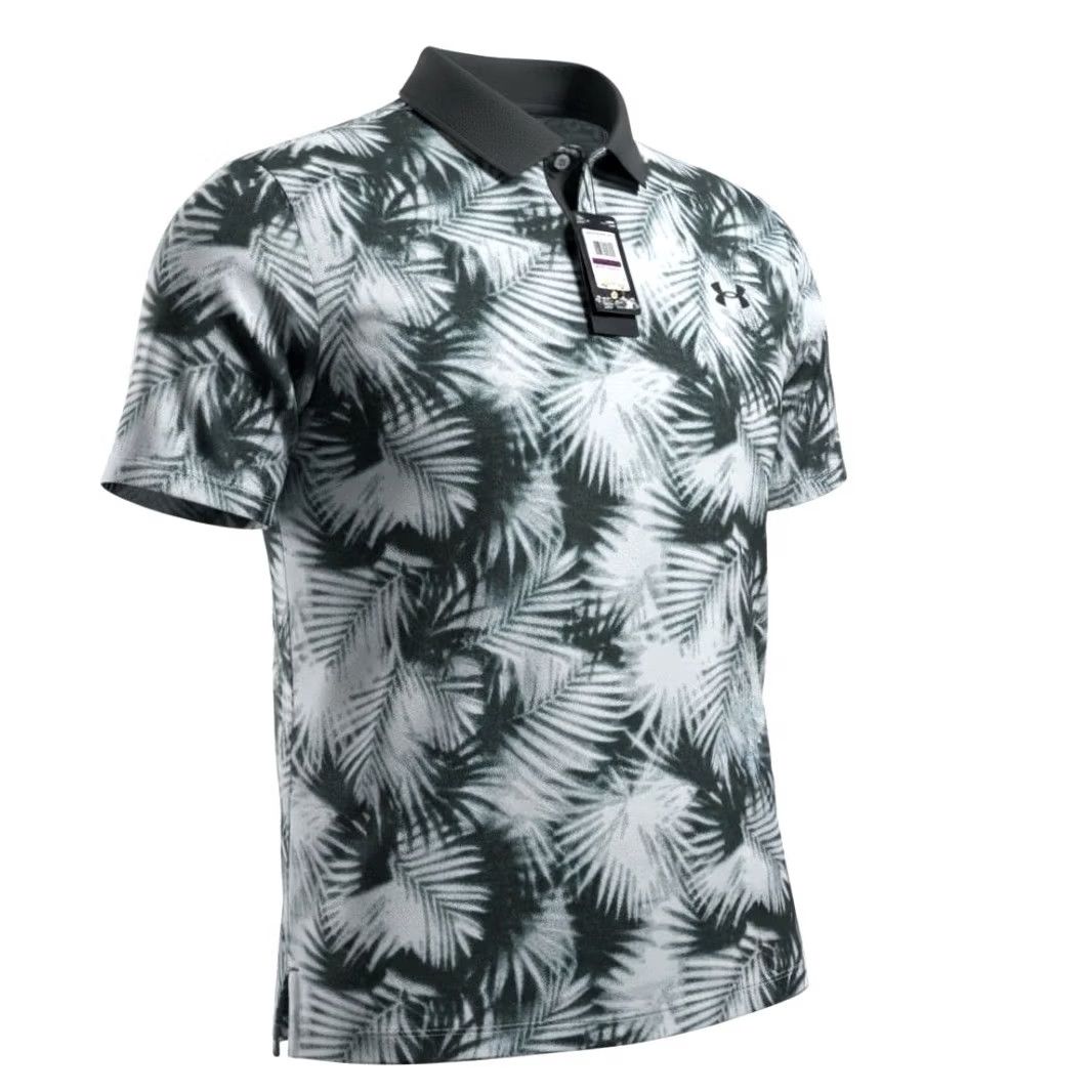 Under Armour Under Armour Matchplay Printed Polo Shirt Mens 2XL Palm Leaf Floral Green Short Sleeve Collared Moisture Wicking Athletic Golf Shirt Size US XXL / EU 58 / 5 - 2 Thumbnail