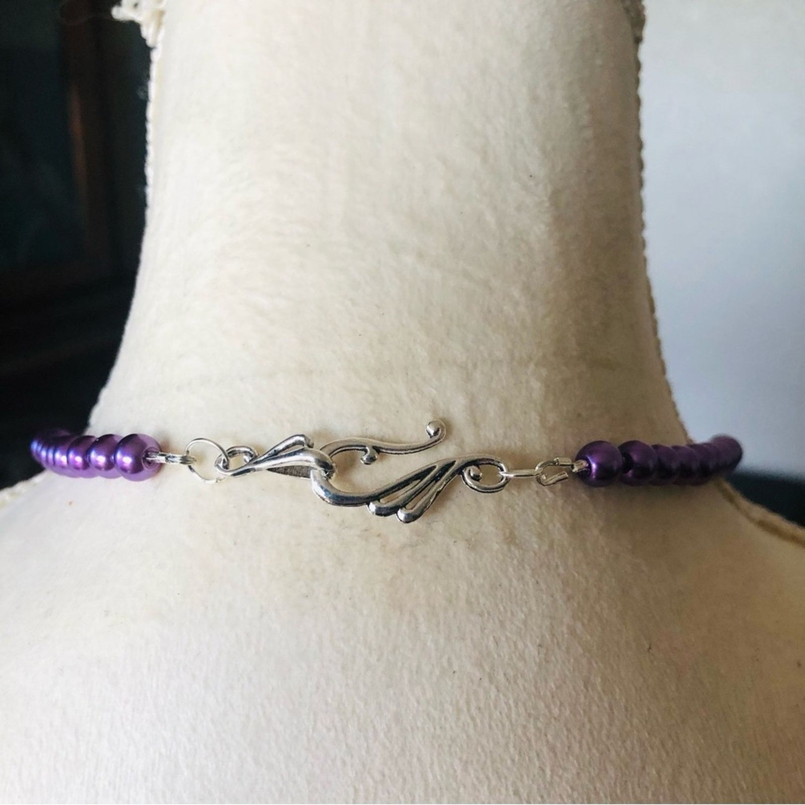 Handmade Handcrafted repurpose genuine amethyst slab Pearl necklace Size ONE SIZE - 8 Thumbnail