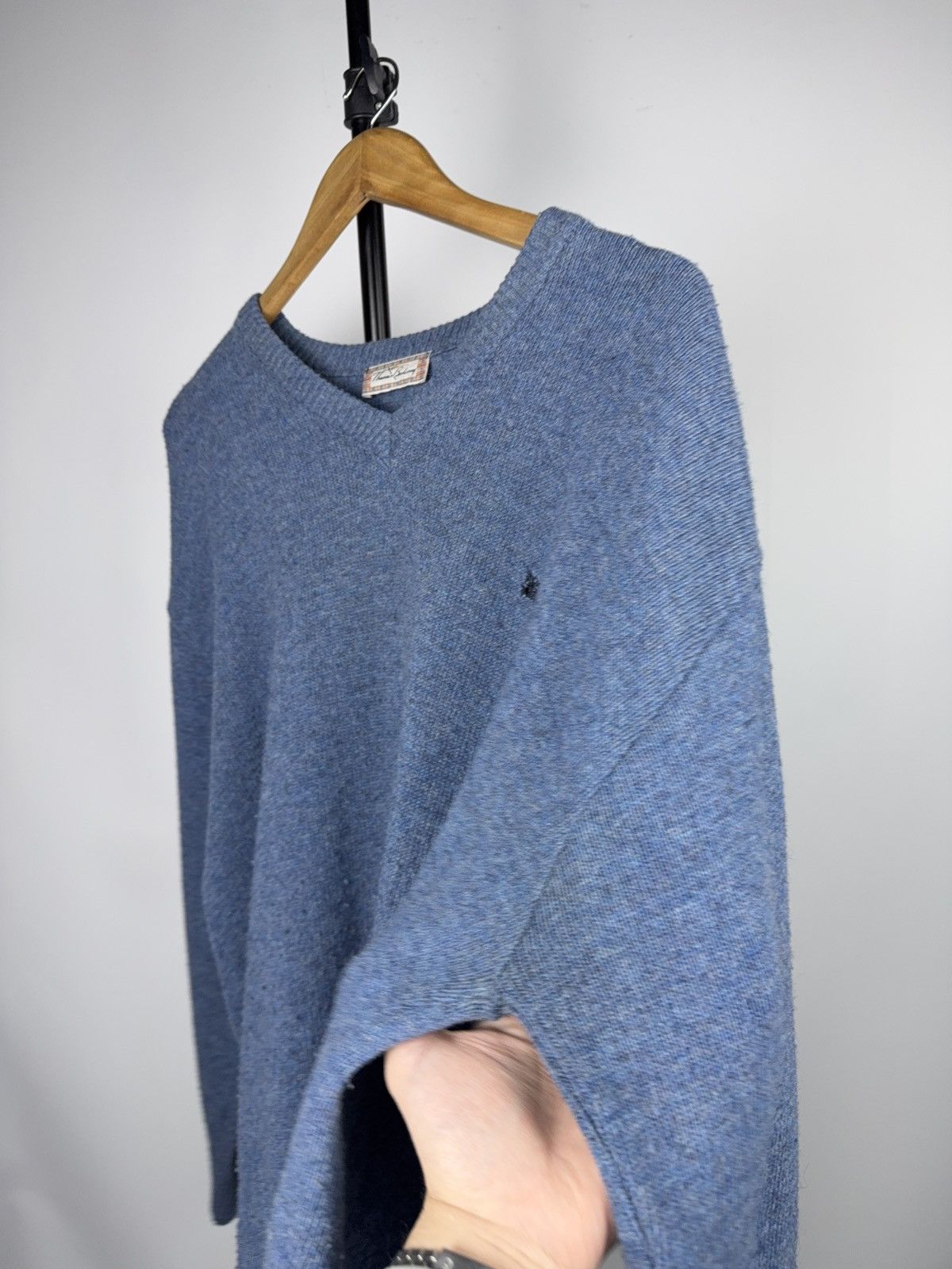 Burberry Retro 90s Thomas Burberry Blue V-Neck Wool Sweater Vintage Size US XL / EU 56 / 4 - 10 Thumbnail